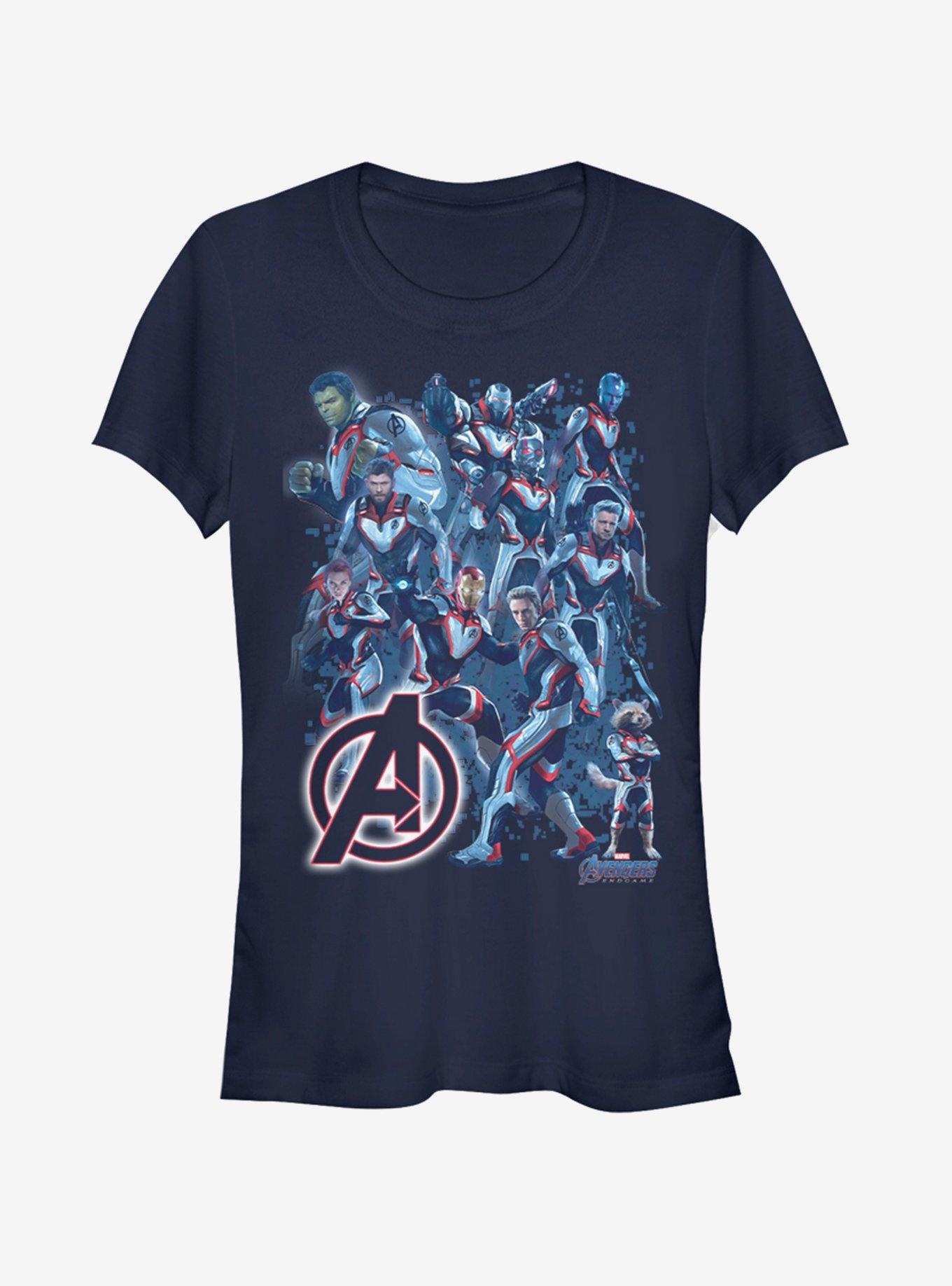 Marvel Avengers: Endgame Suit Group Girls Navy Blue T-Shirt, NAVY, hi-res