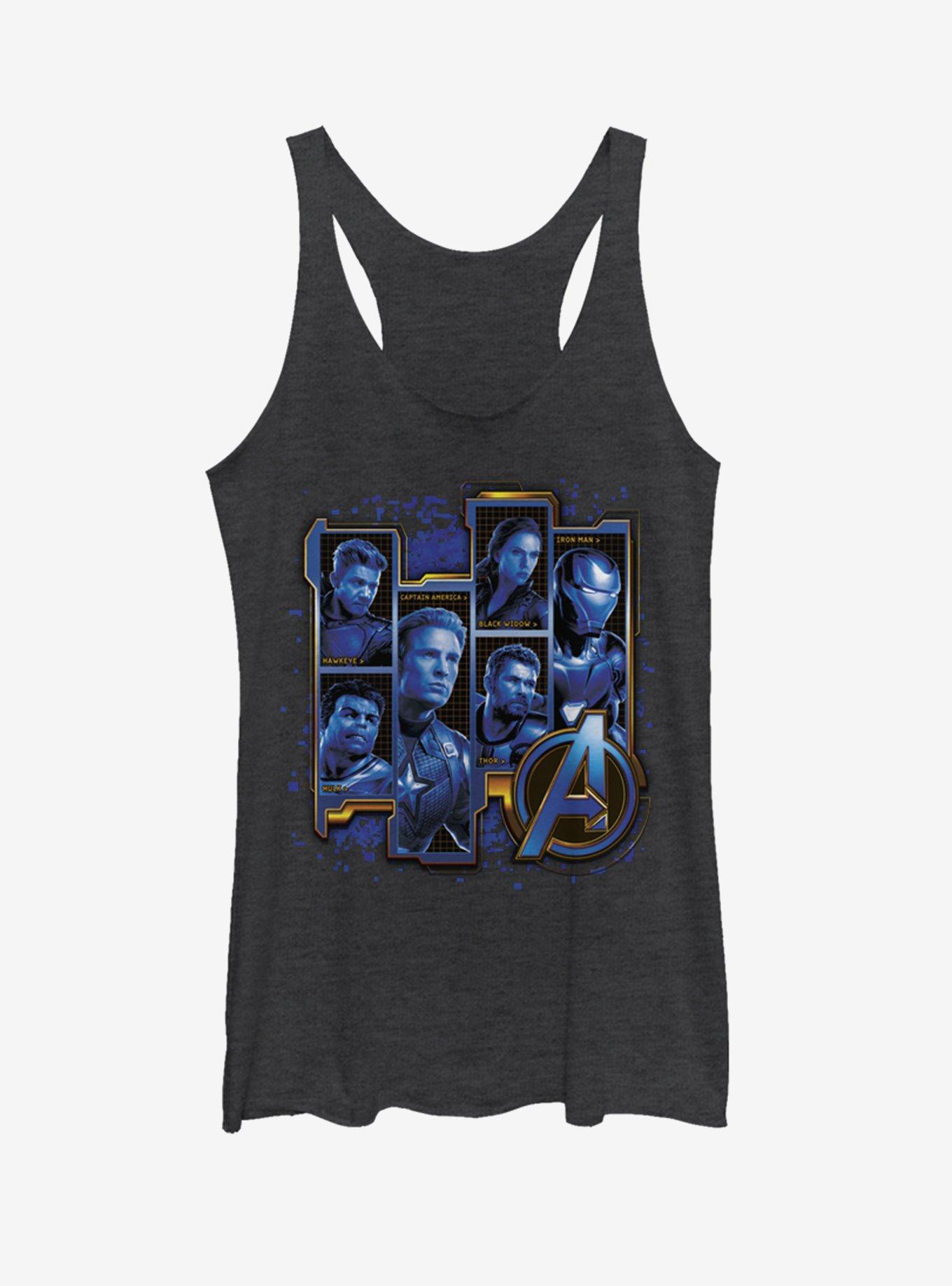 Marvel Avengers: Endgame Blue Box Assemble Womens Tank Top, BLK HTR, hi-res