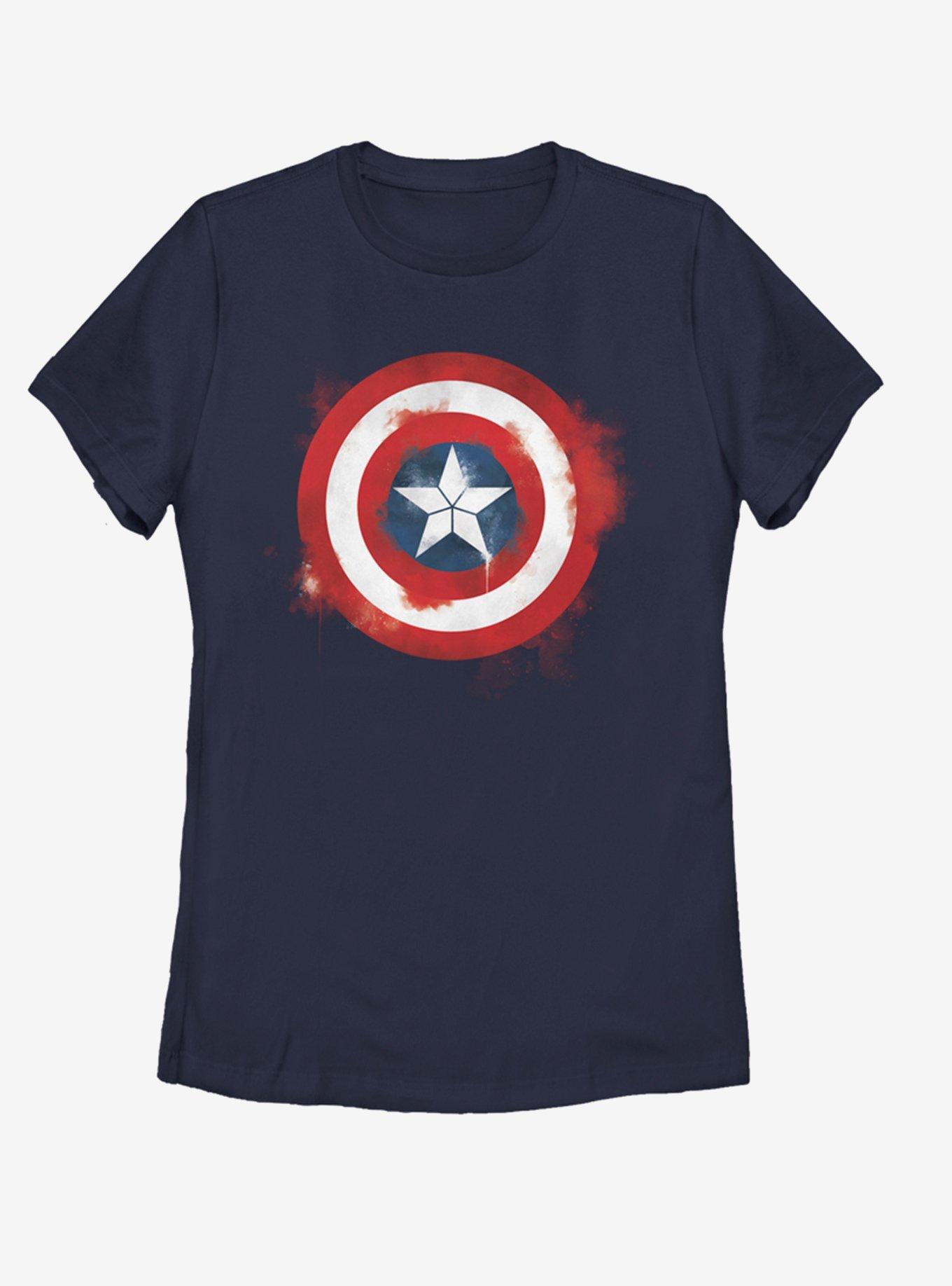 Marvel Avengers: Endgame Captain America Spray Logo Womens T-Shirt ...