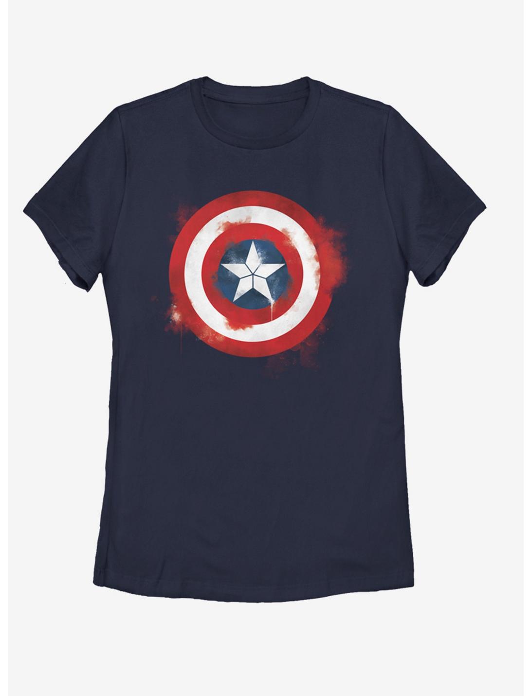 Marvel Avengers: Endgame Captain America Spray Logo Womens T-Shirt, NAVY, hi-res