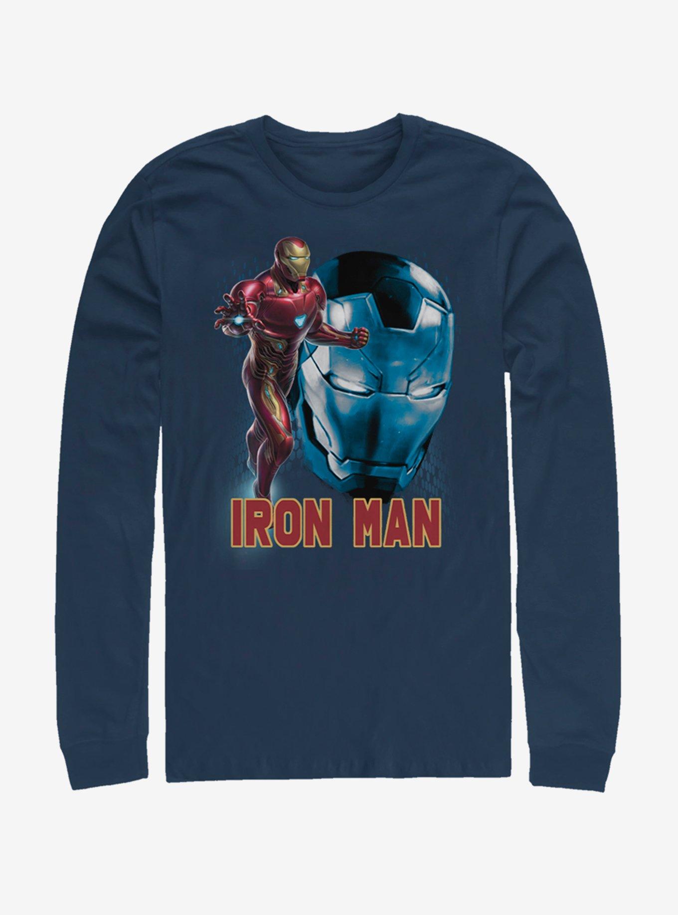 Marvel Avengers: Endgame Iron Man Profile Navy Blue Long-Sleeve T-Shirt, NAVY, hi-res