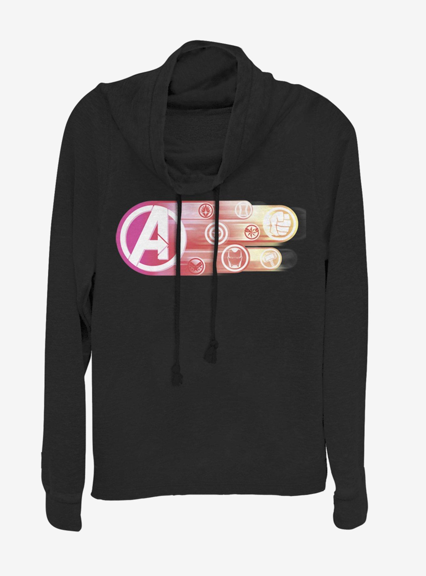 Marvel Avengers: Endgame Icons Group Cowlneck Long-Sleeve Girls Top, BLACK, hi-res