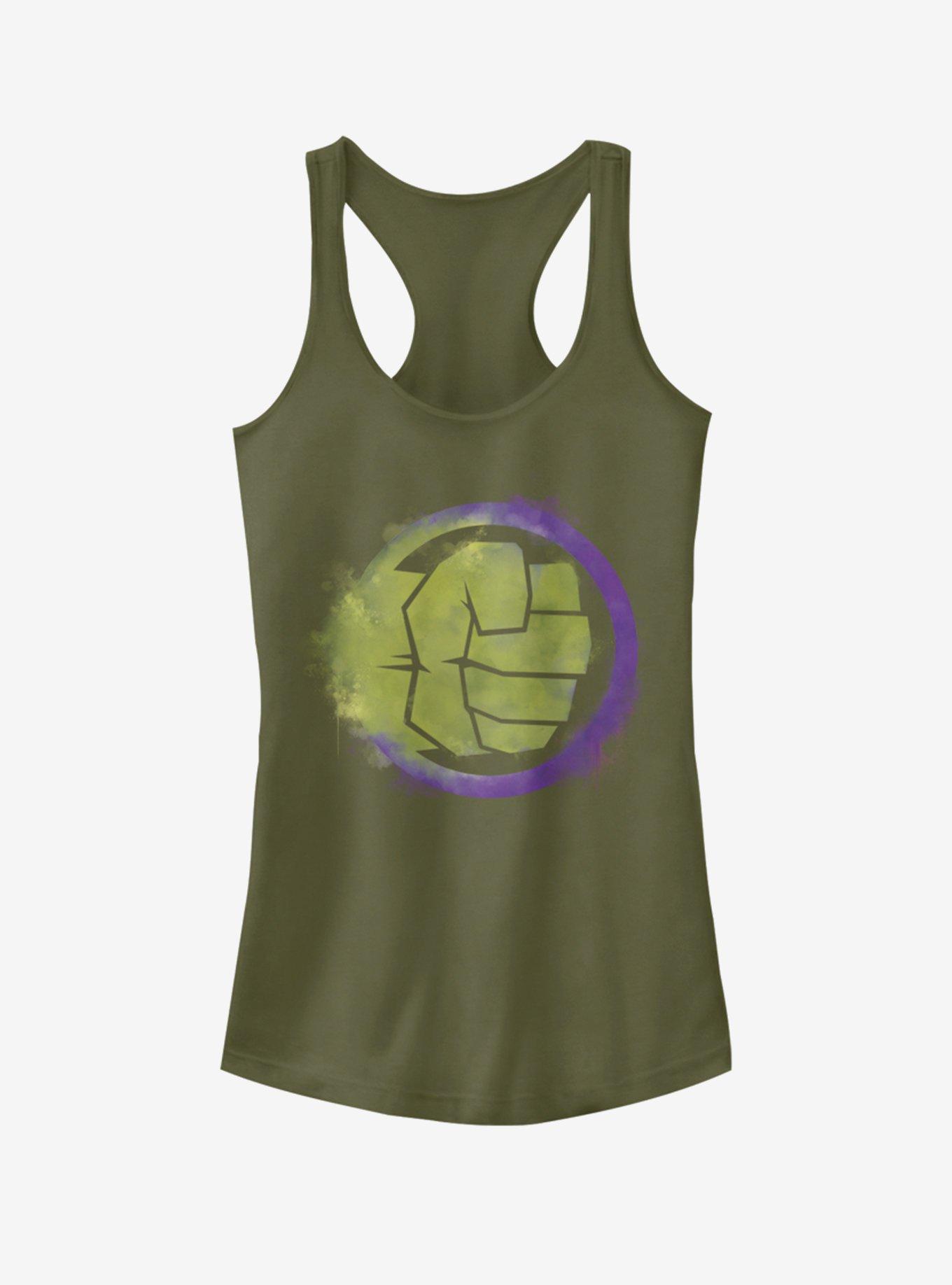 Marvel Avengers: Endgame Hulk Spray Logo Girls Military Green Tank Top