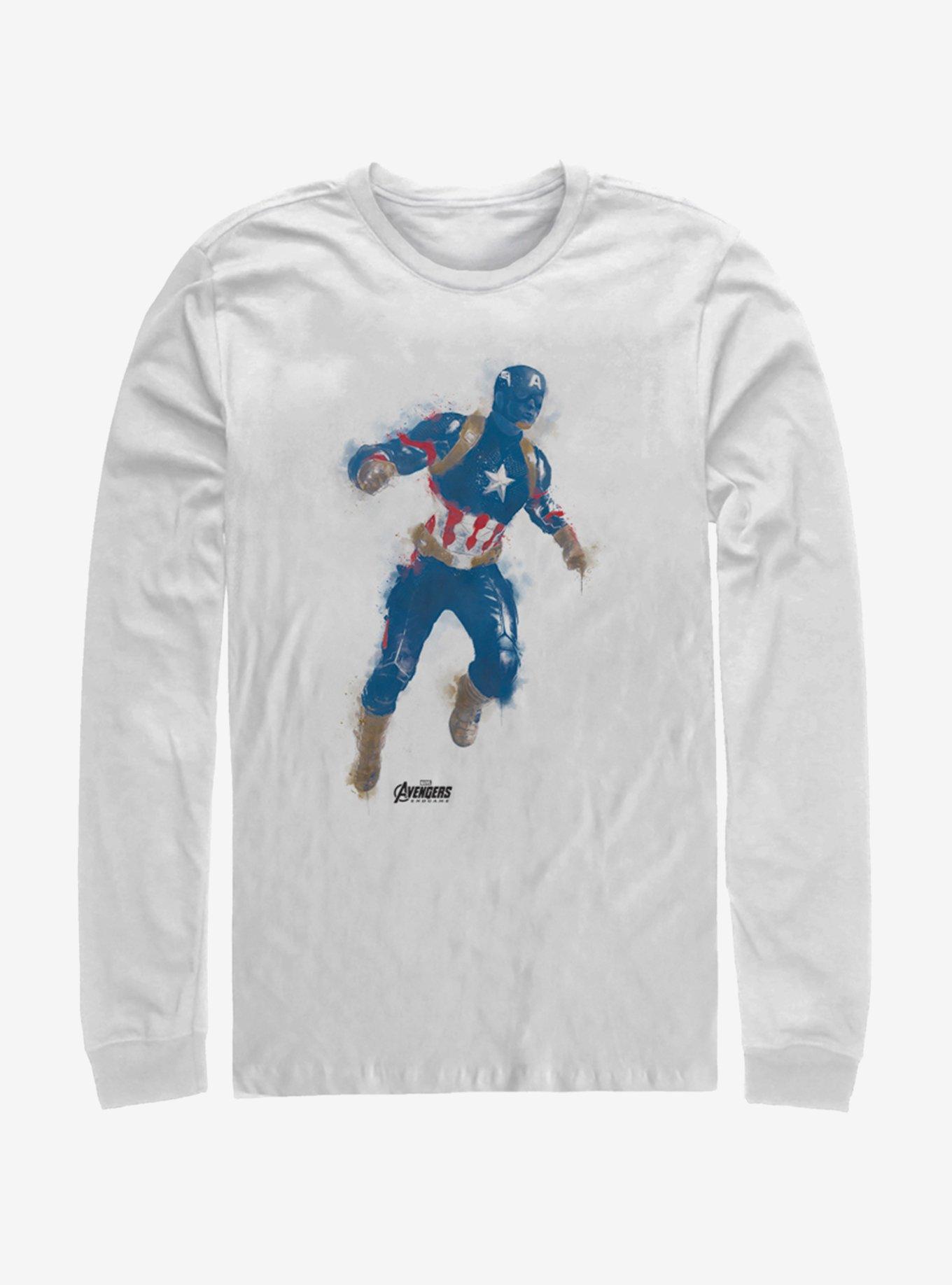 Marvel Avengers: Endgame Captain America Paint White Long-Sleeve T-Shirt, WHITE, hi-res