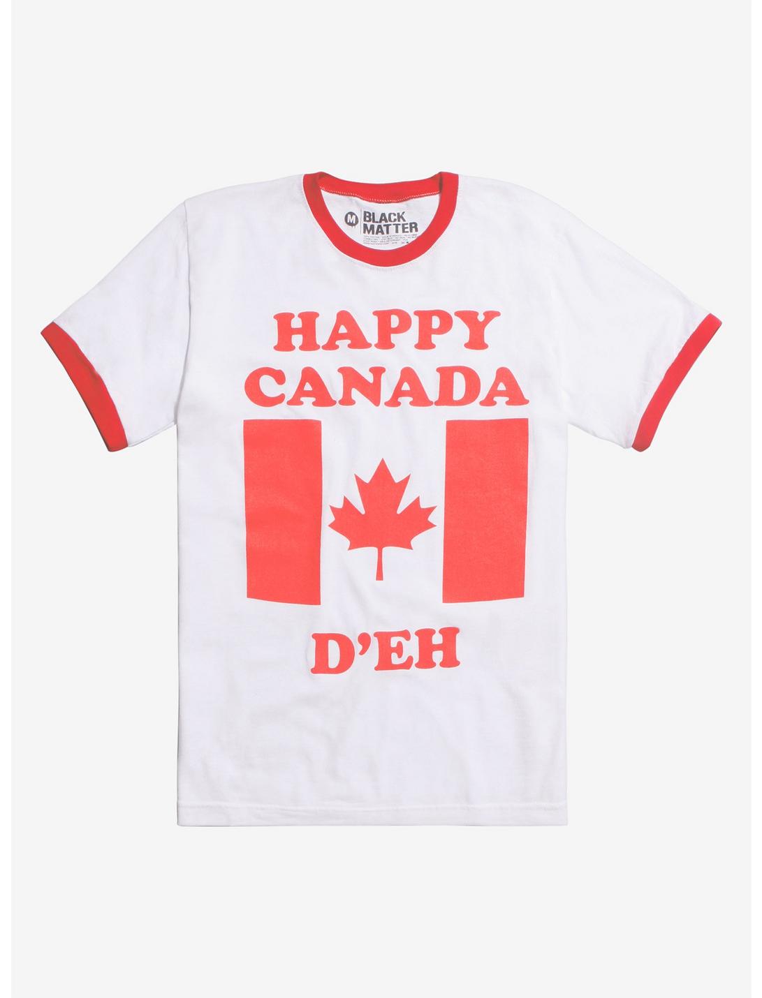 Happy Canada D'eh Ringer T-Shirt, WHITE, hi-res