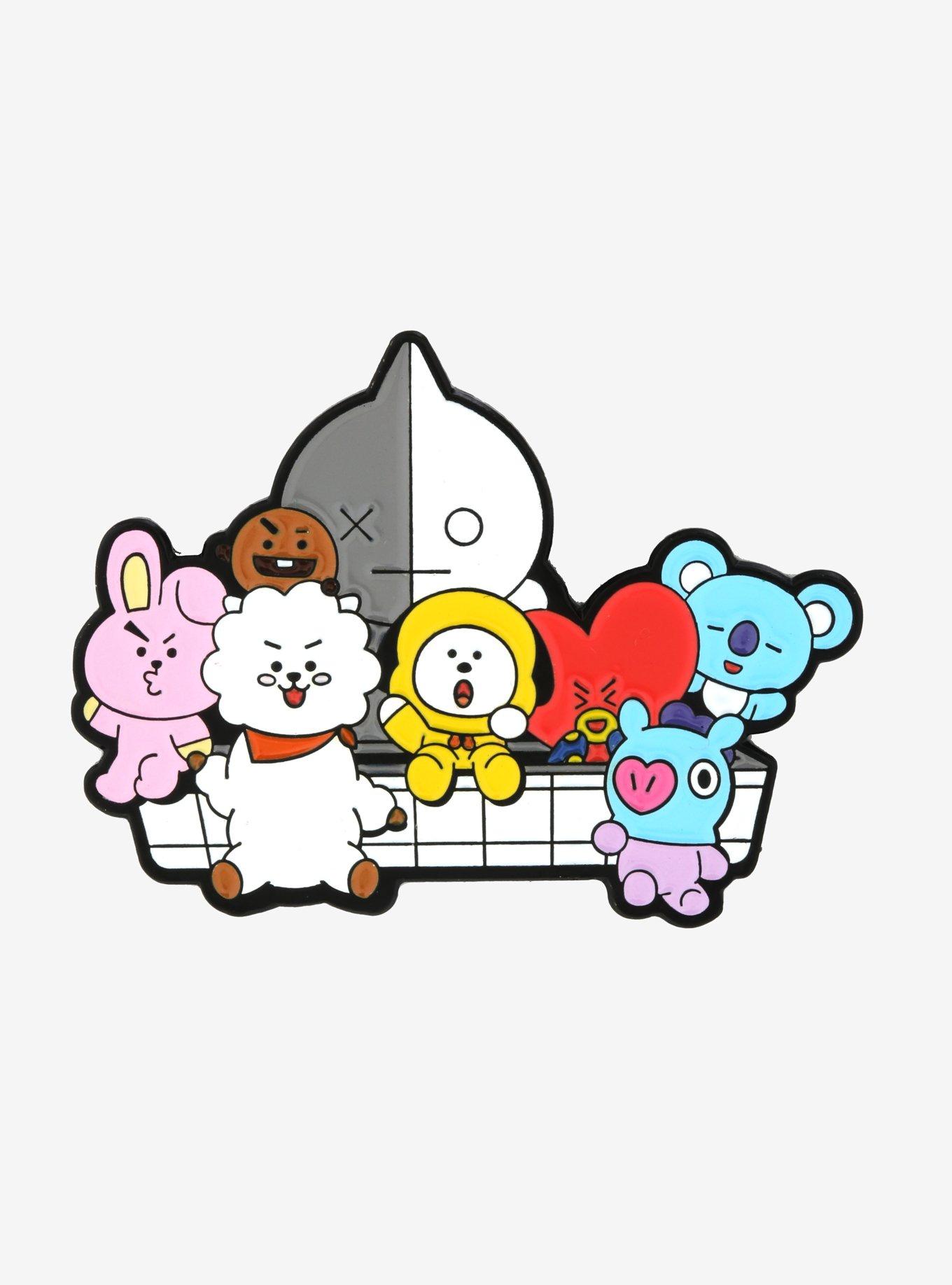 BT21 Group Sitting Enamel Pin, , hi-res