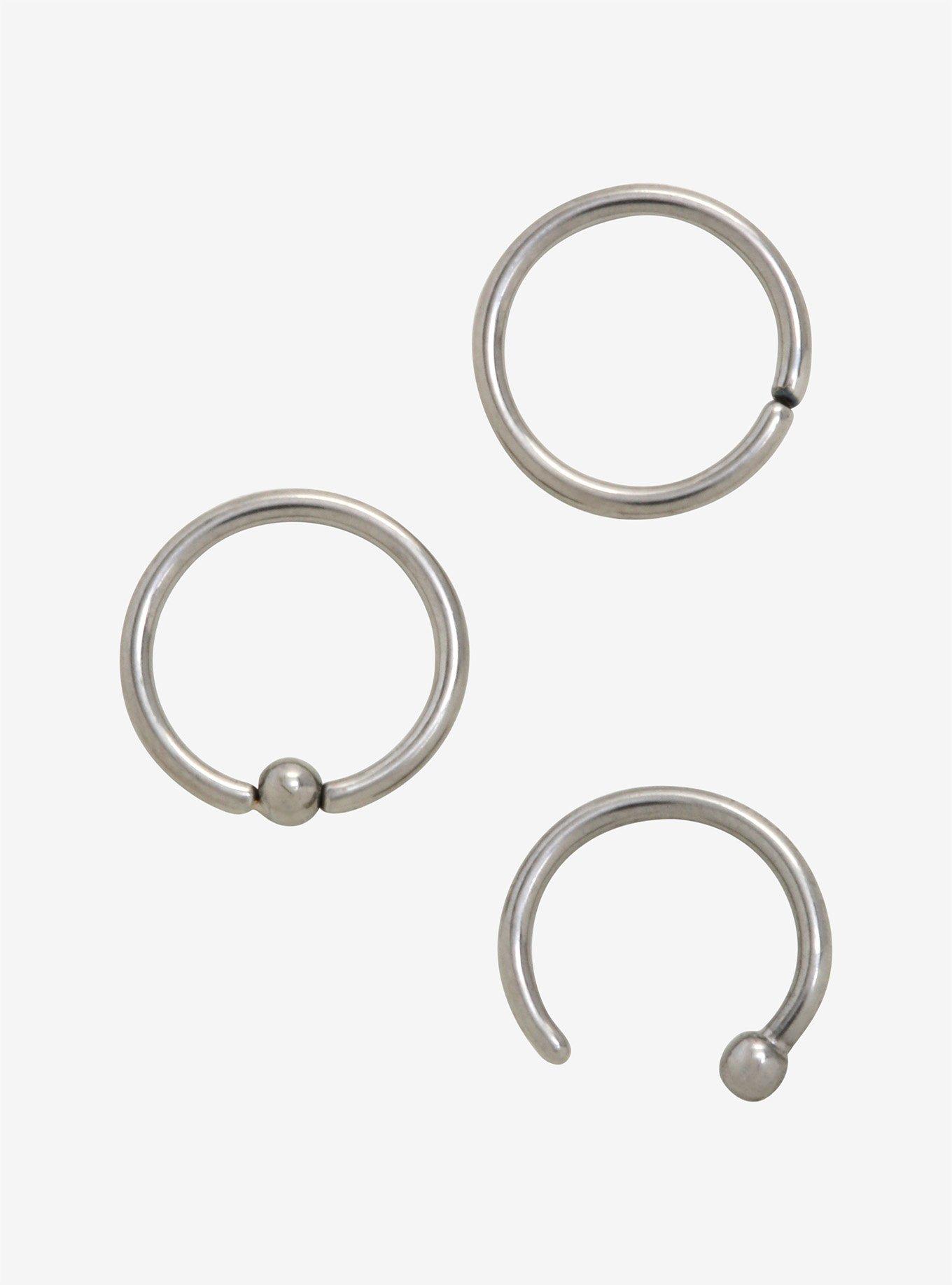 Titanium Nose Hoop 3 Pack, SILVER, hi-res