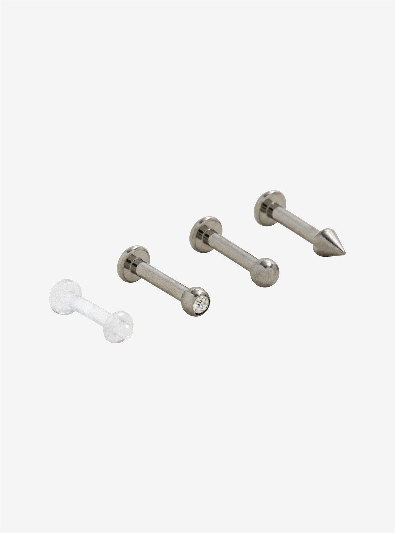 Titanium Labret Stud & Retainer 4 Pack, SILVER, hi-res