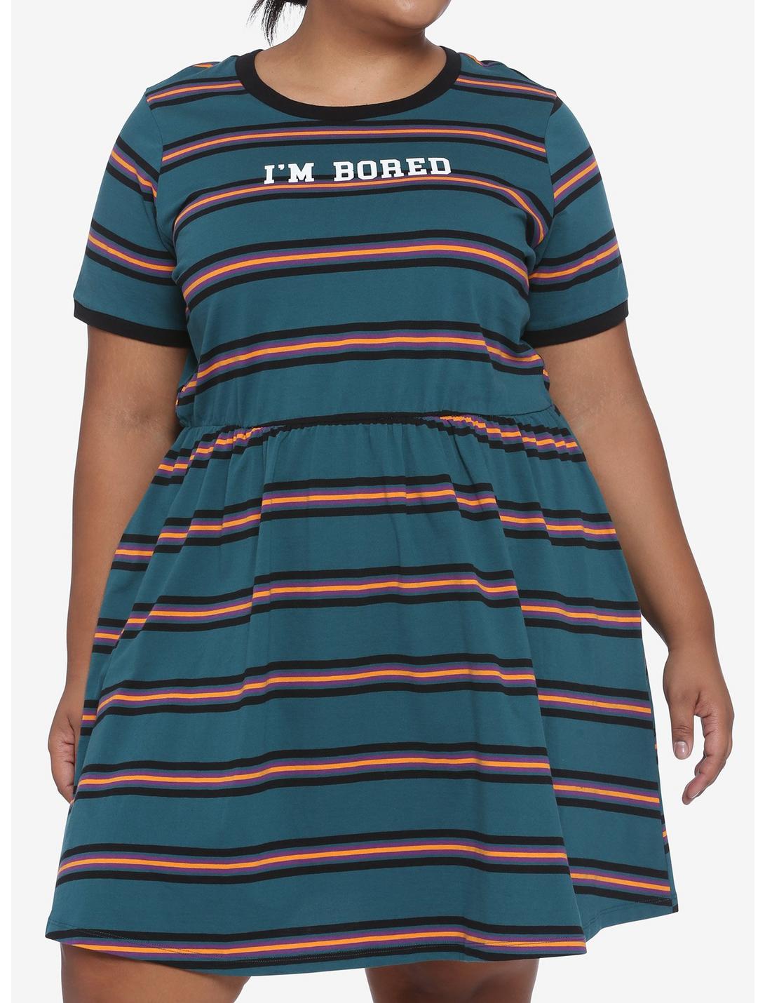 I'm Bored Stripe Ringer Dress Plus Size, STRIPES, hi-res