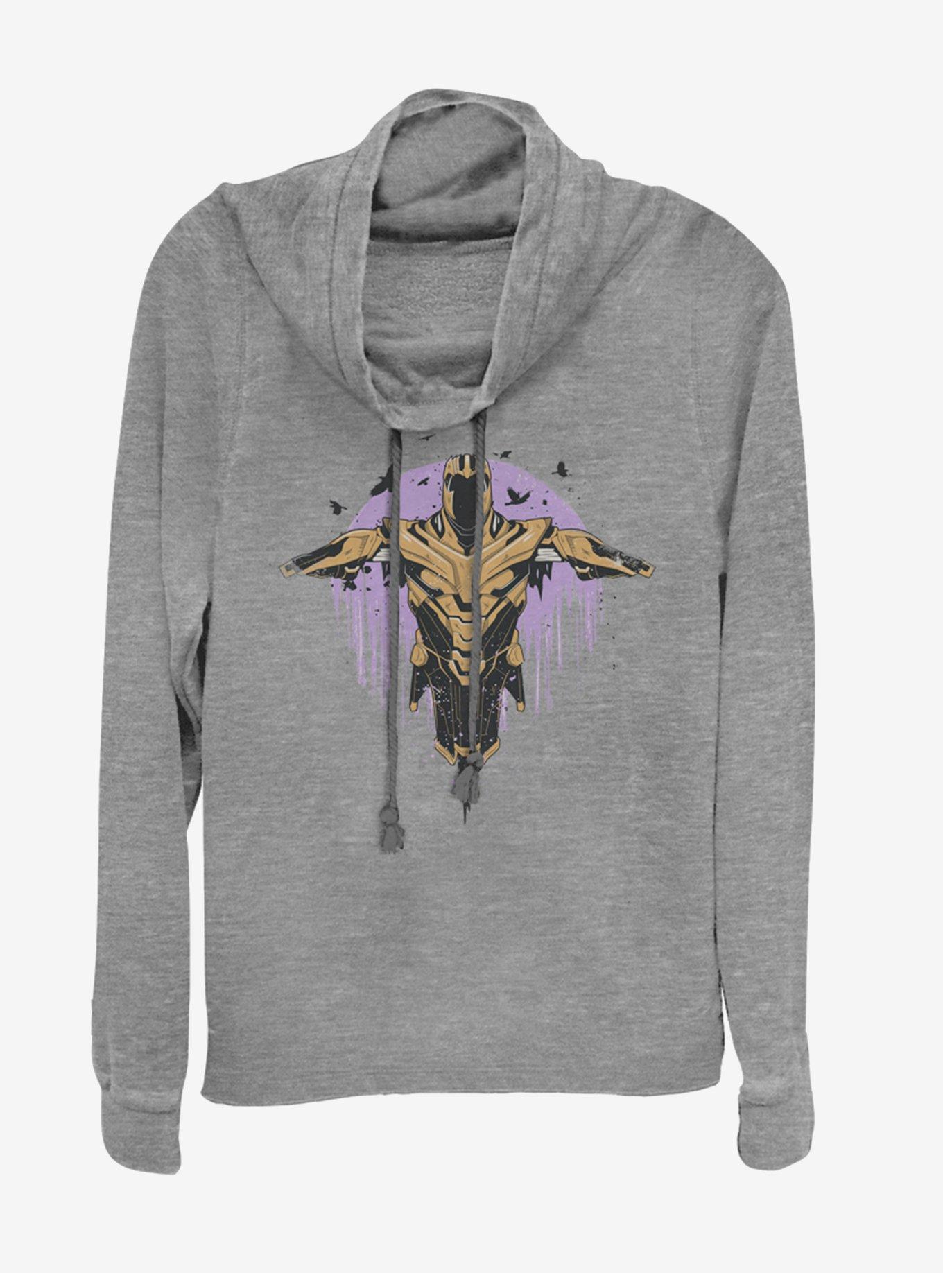 Marvel Avengers: Endgame Scarecrow Thanos Cowlneck Long-Sleeve Girls Grey Heathered Top, GRAY HTR, hi-res