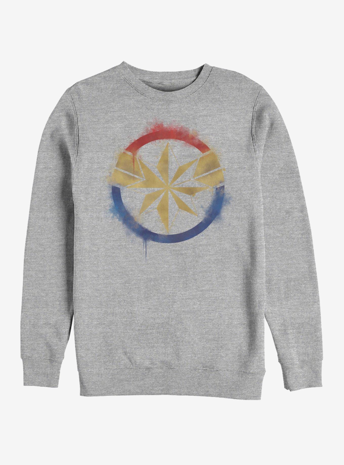 Marvel Avengers: Endgame Captain Marvel Spray Logo Heathered Sweatshirt, ATH HTR, hi-res