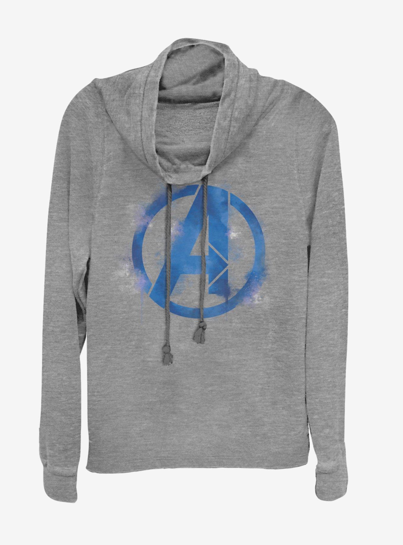 Marvel Avengers: Endgame Avengers Spray Logo Cowlneck Long-Sleeve Girls Heathered Top, GRAY HTR, hi-res