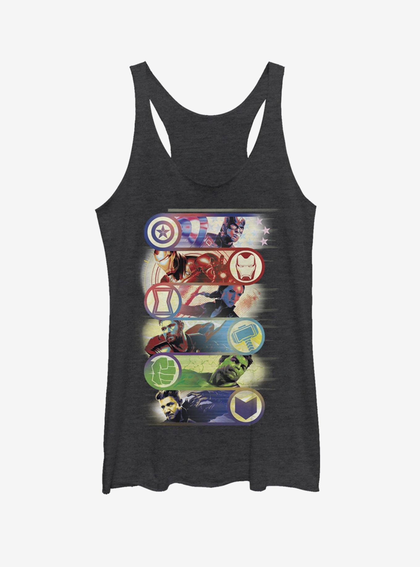 Marvel Avengers: Endgame Avengers Group Badge Girls Black Heathered Tank Top, BLK HTR, hi-res