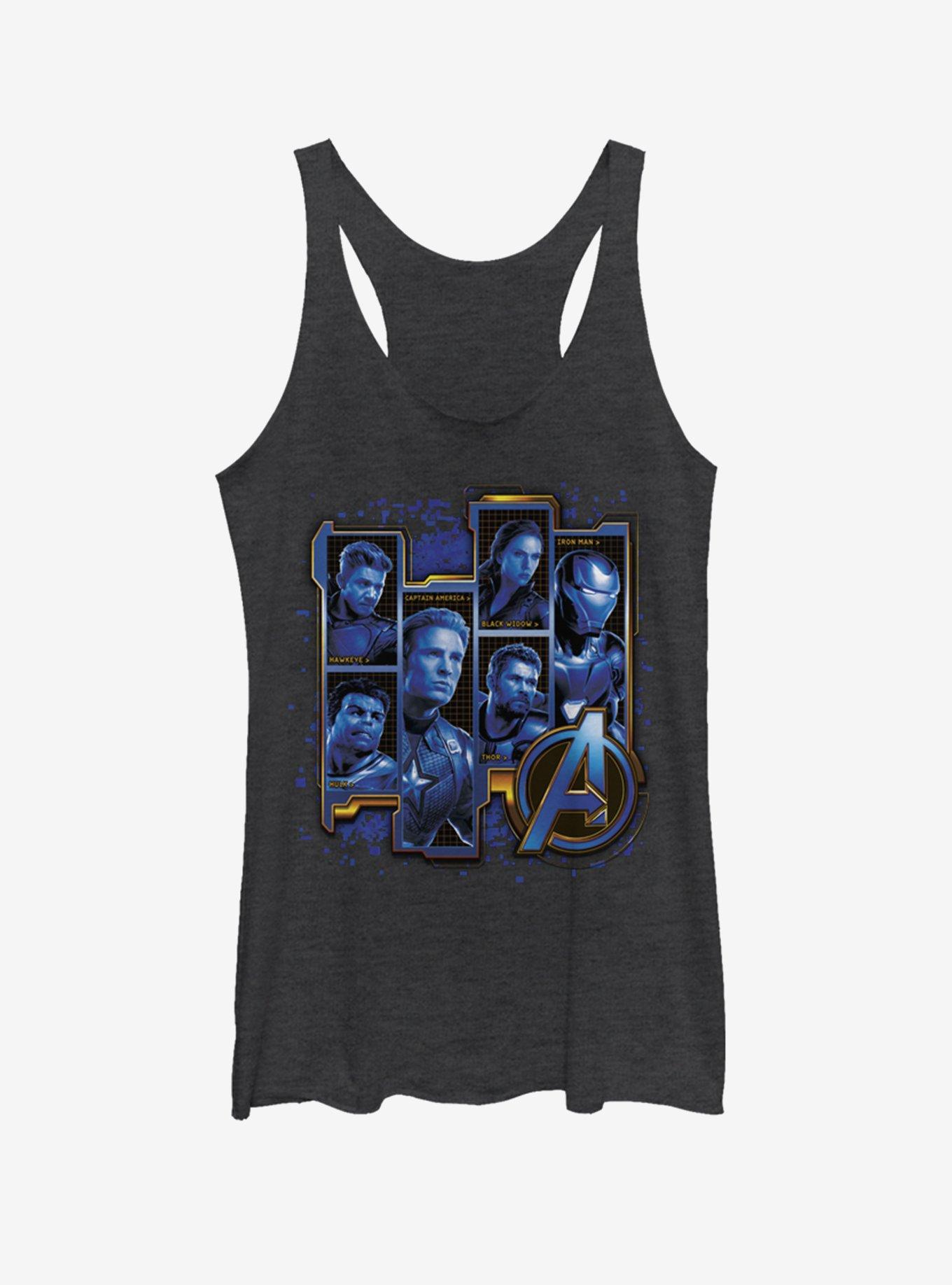 Marvel Avengers: Endgame Blue Box Up Girls Black Heathered Tank Top, BLK HTR, hi-res