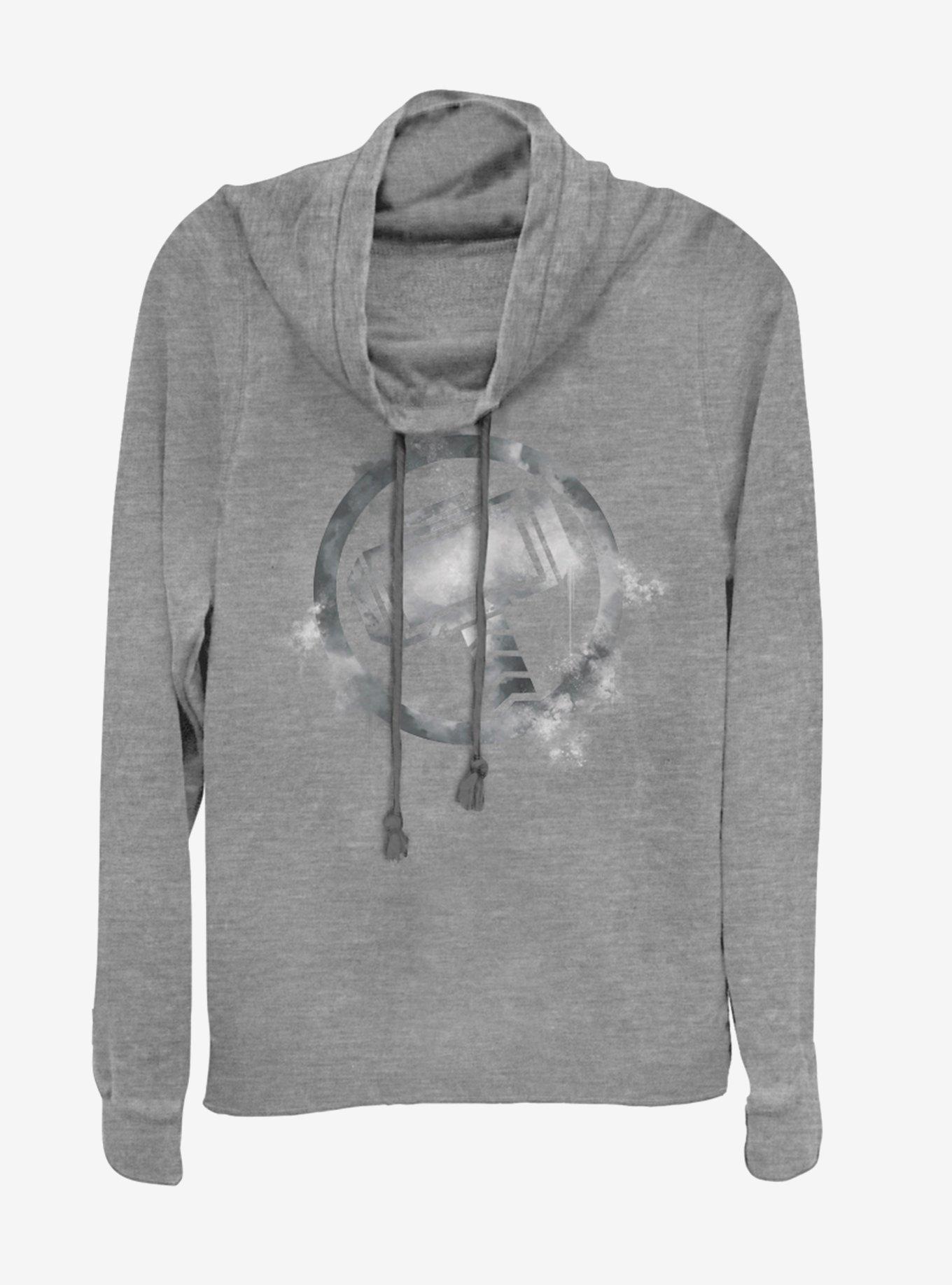 Marvel Avengers: Endgame Thor Spray Logo Cowlneck Long-Sleeve Girls Heathered Grey Top, GRAY HTR, hi-res