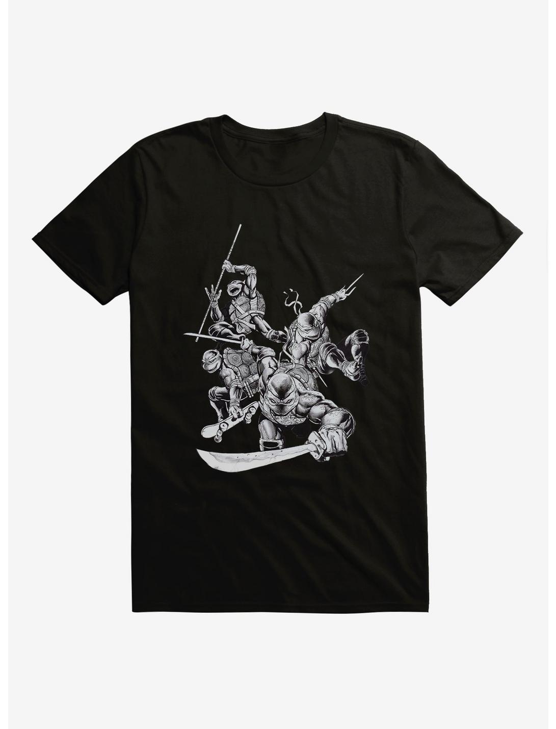 Teenage Mutant Ninja Turtles Black And White Battle Poses T-Shirt, BLACK, hi-res