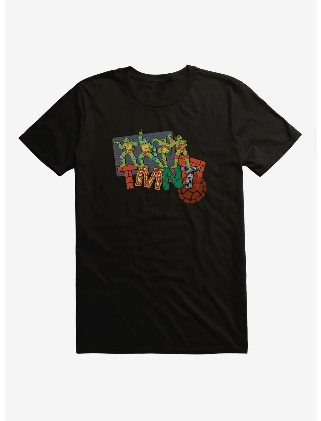 Teenage Mutant Ninja Turtles Patterned Logo Letters Group Black T-Shirt, BLACK, hi-res