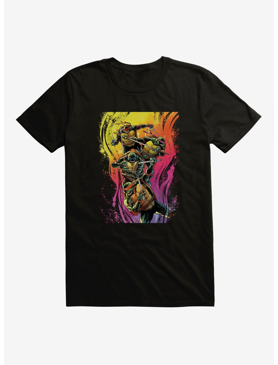 Teenage Mutant Ninja Turtles Rainbow Paint Group Fight T-Shirt, BLACK, hi-res