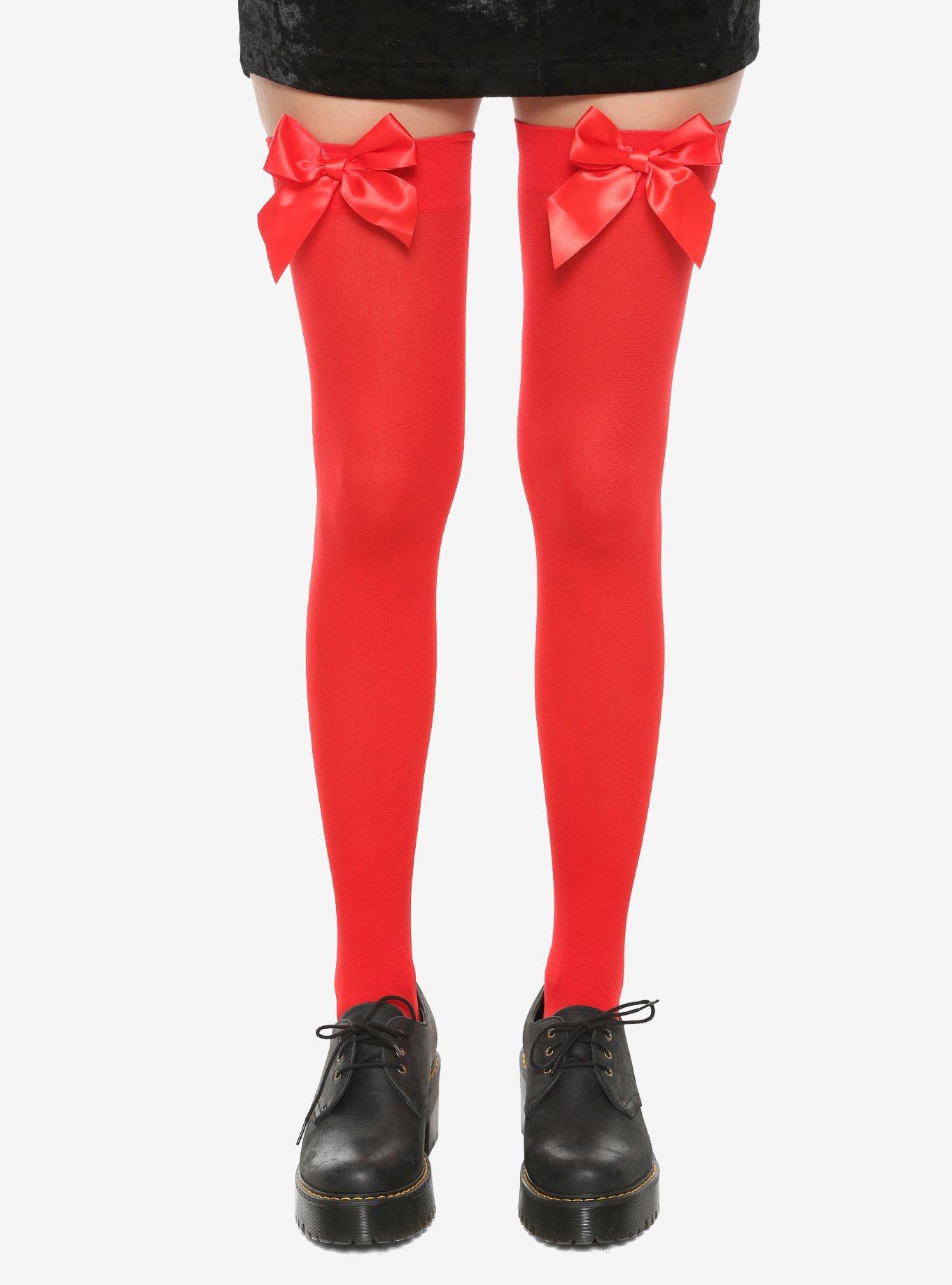 Red Satin Bow Thigh Highs | Hot Topic