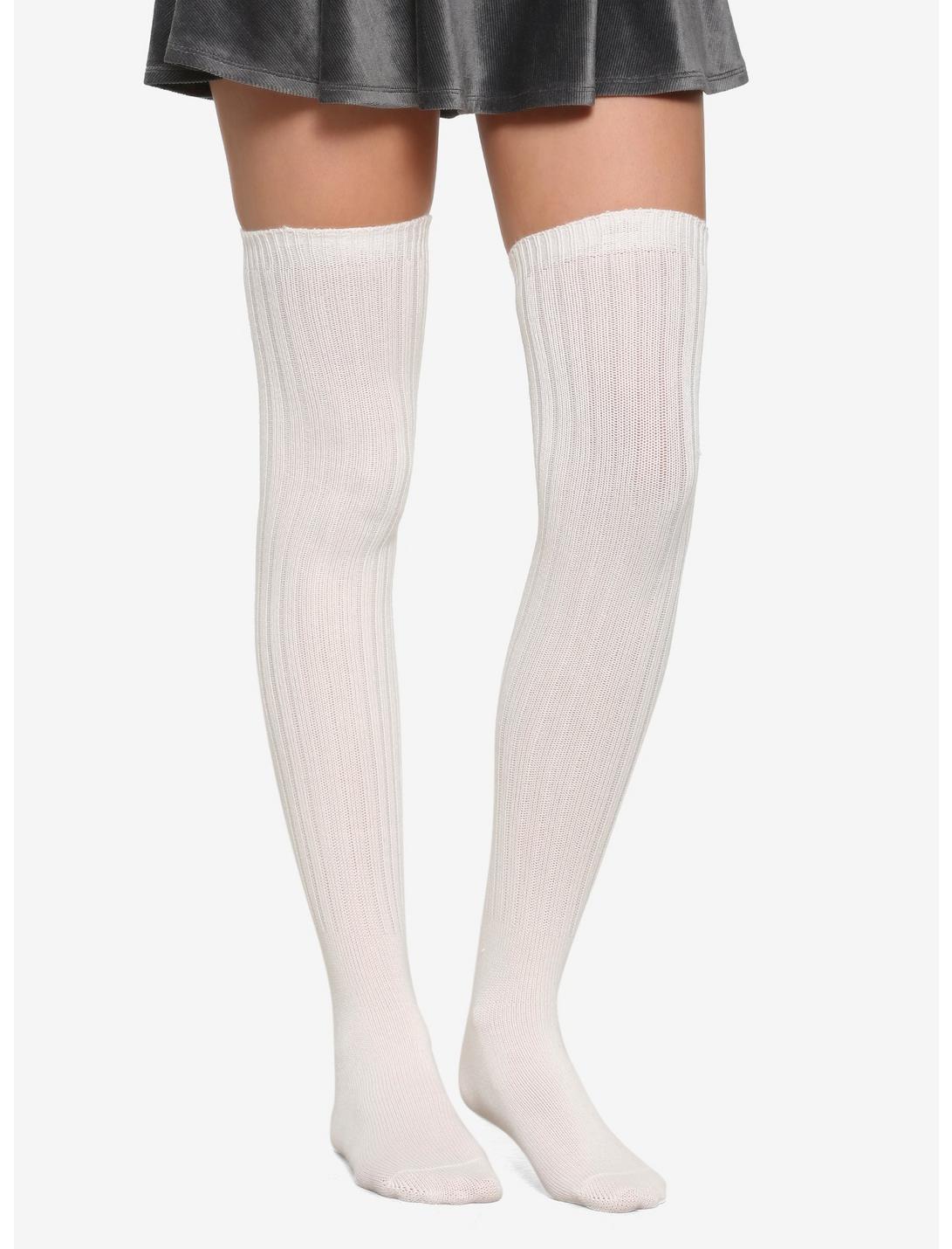 Basic Ivory Over-The-Knee Socks, , hi-res