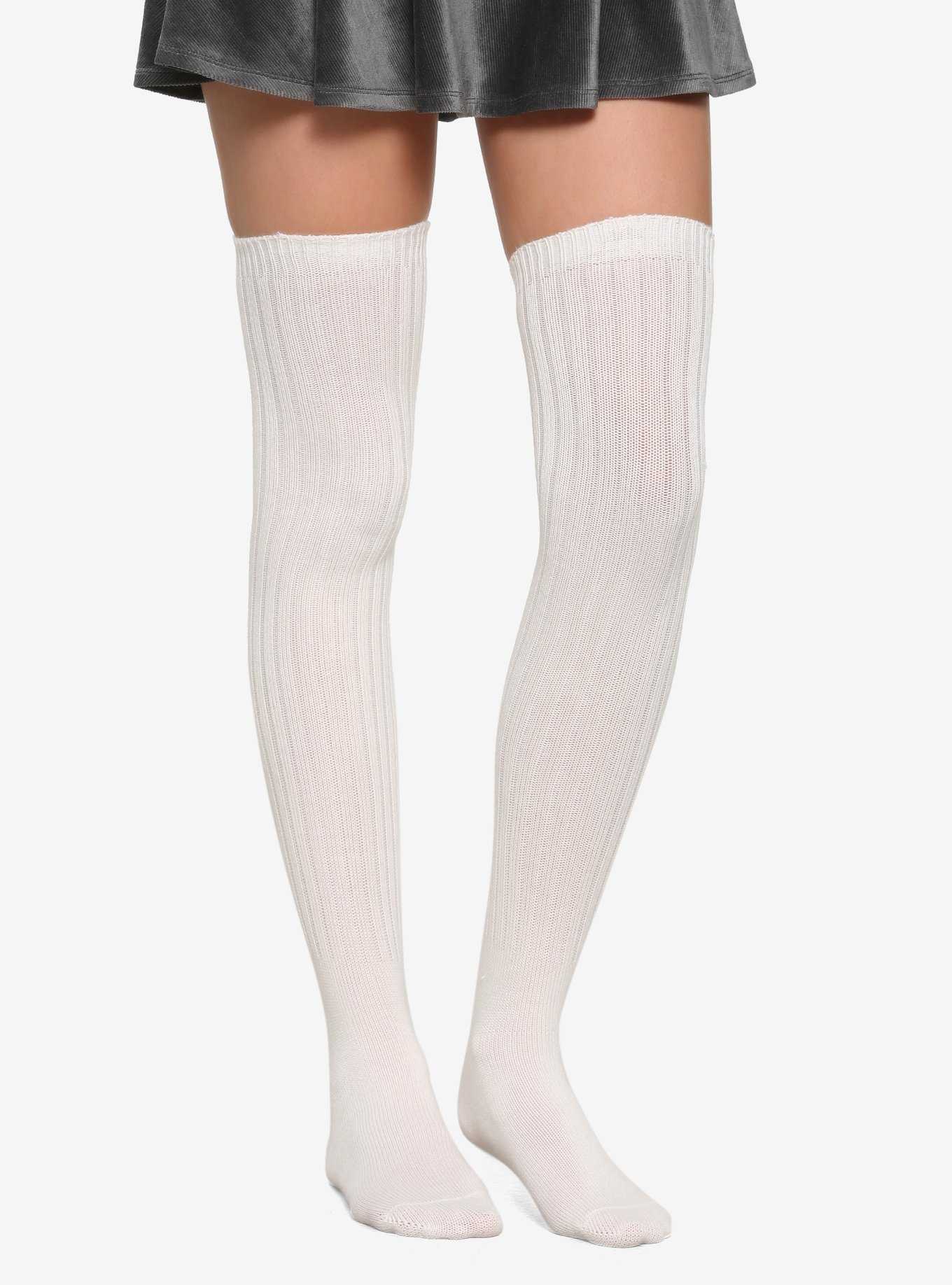 Basic Ivory Over-The-Knee Socks, , hi-res