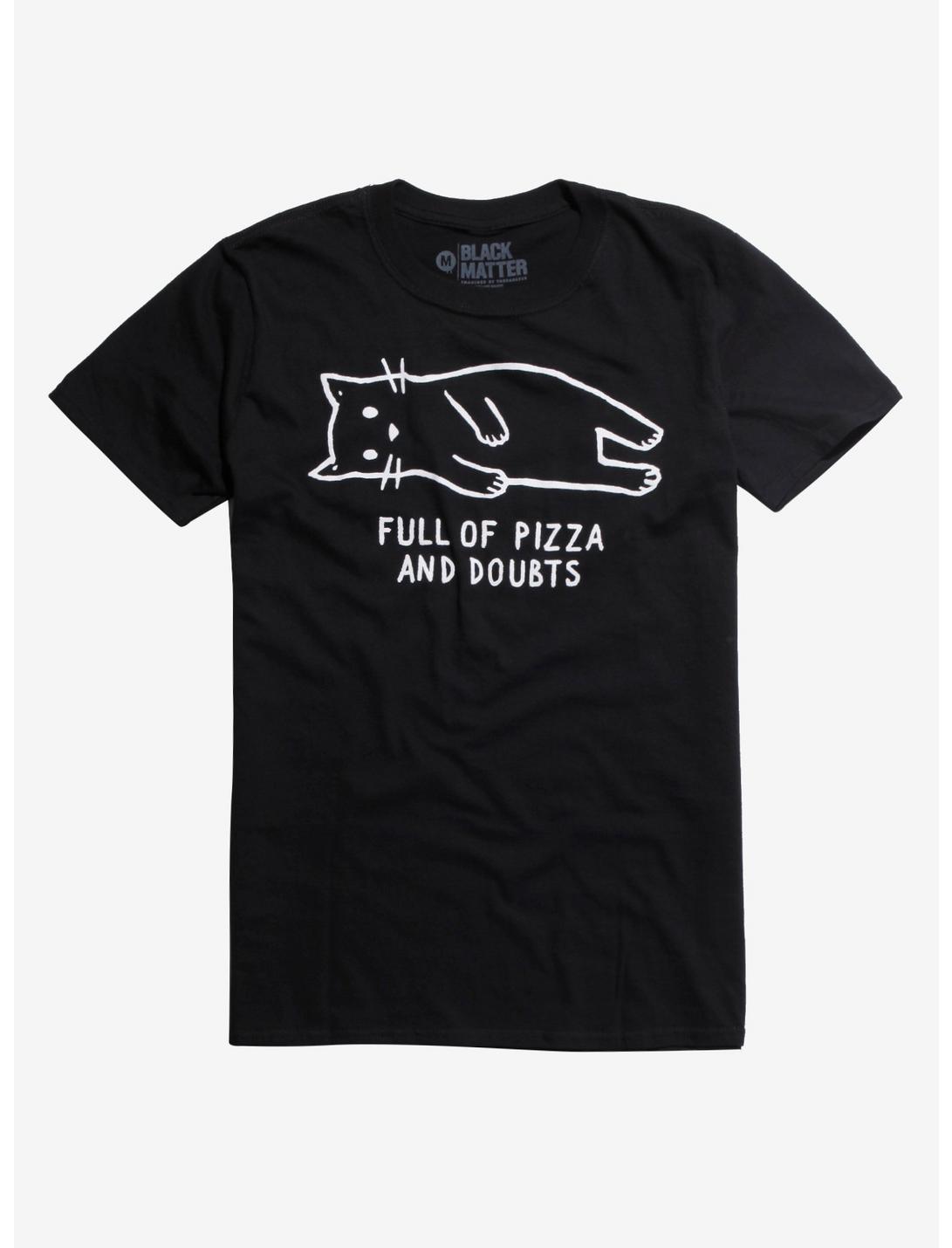 Full Of Pizza And Doubts Cat T-Shirt, BLACK, hi-res