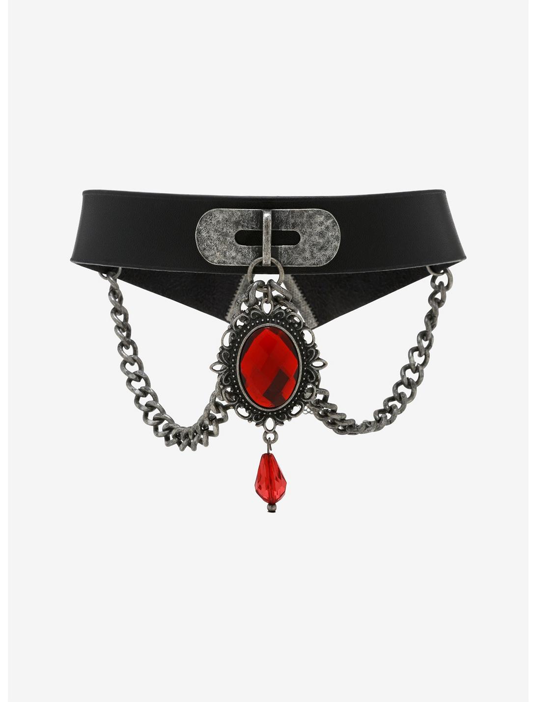 Ruby Chain Faux Leather Choker, , hi-res