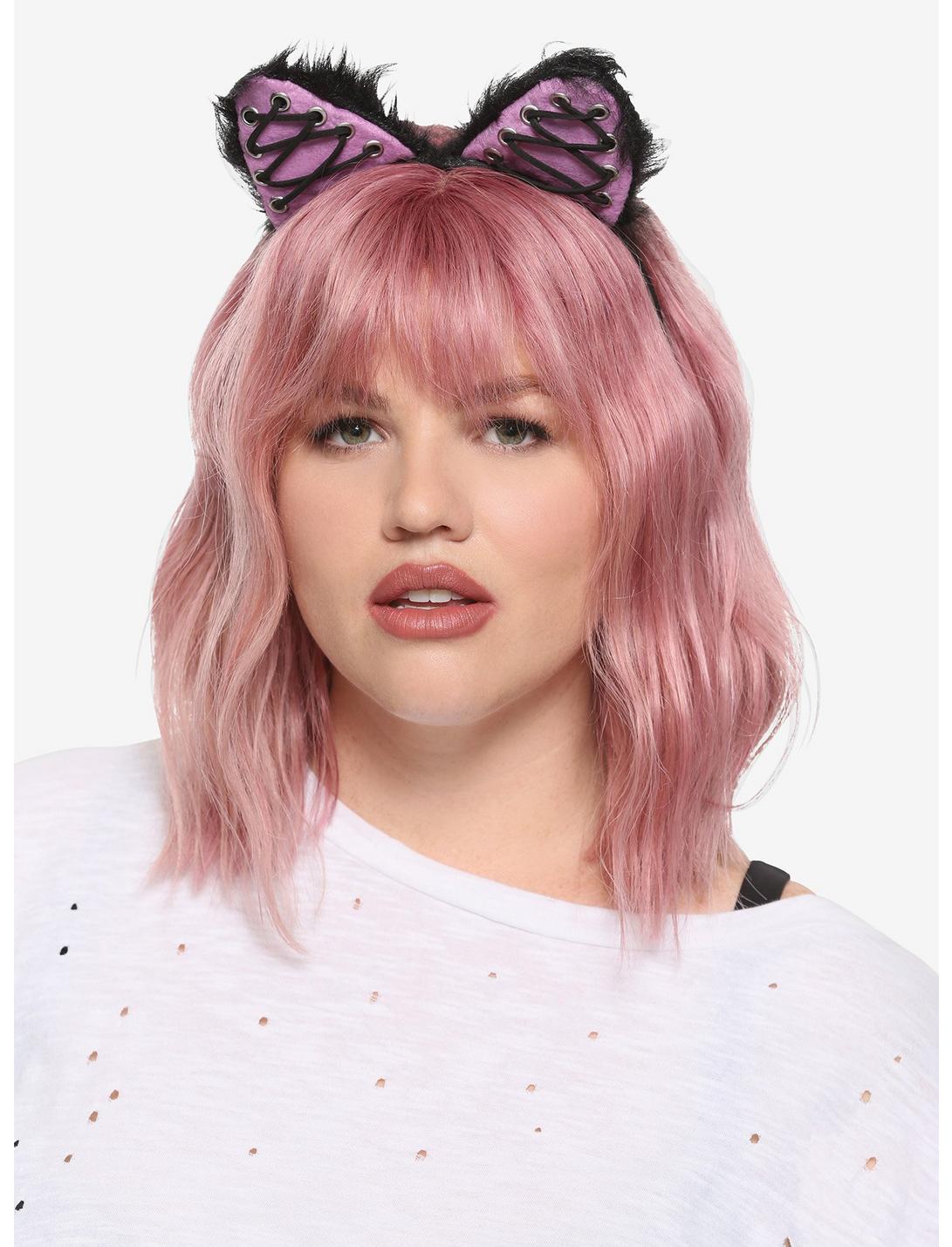 Laced-Up & Fuzzy Cat Ear Headband, , hi-res