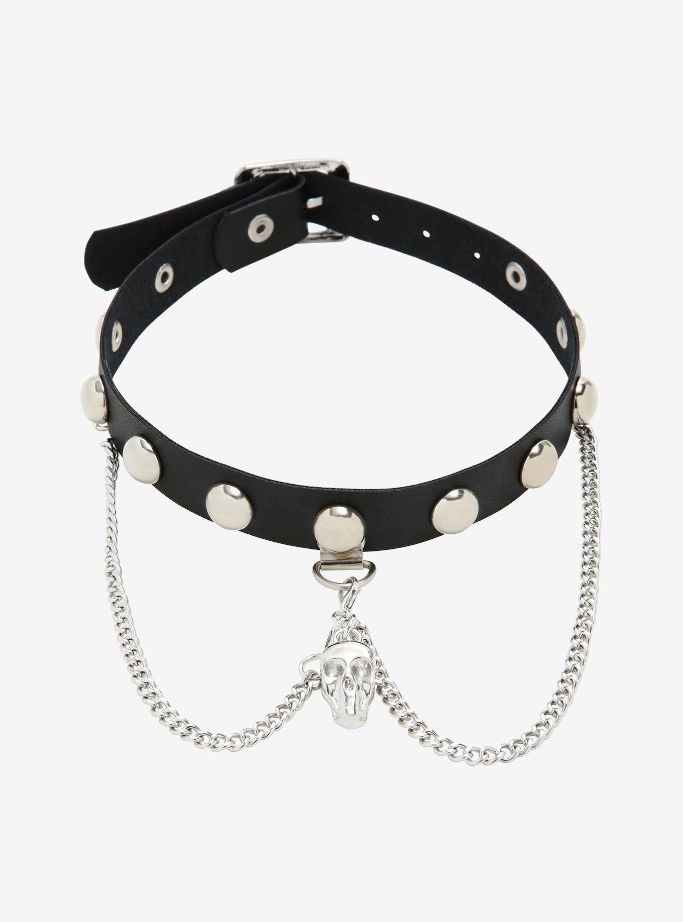 Emo Chain Skull Crystal Tassel Statement Choker Necklace