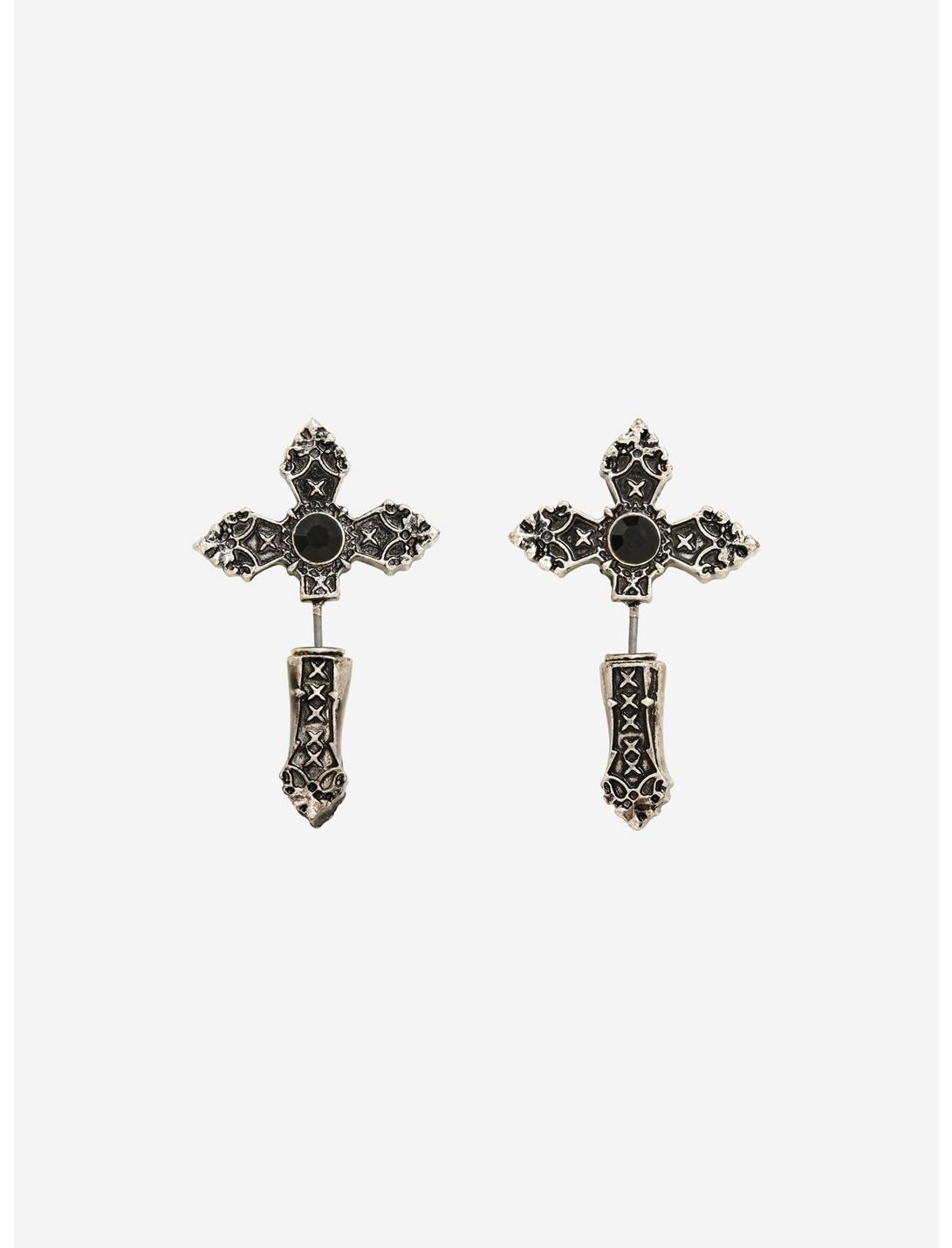 Gothic Cross Front/Back Earrings, , hi-res