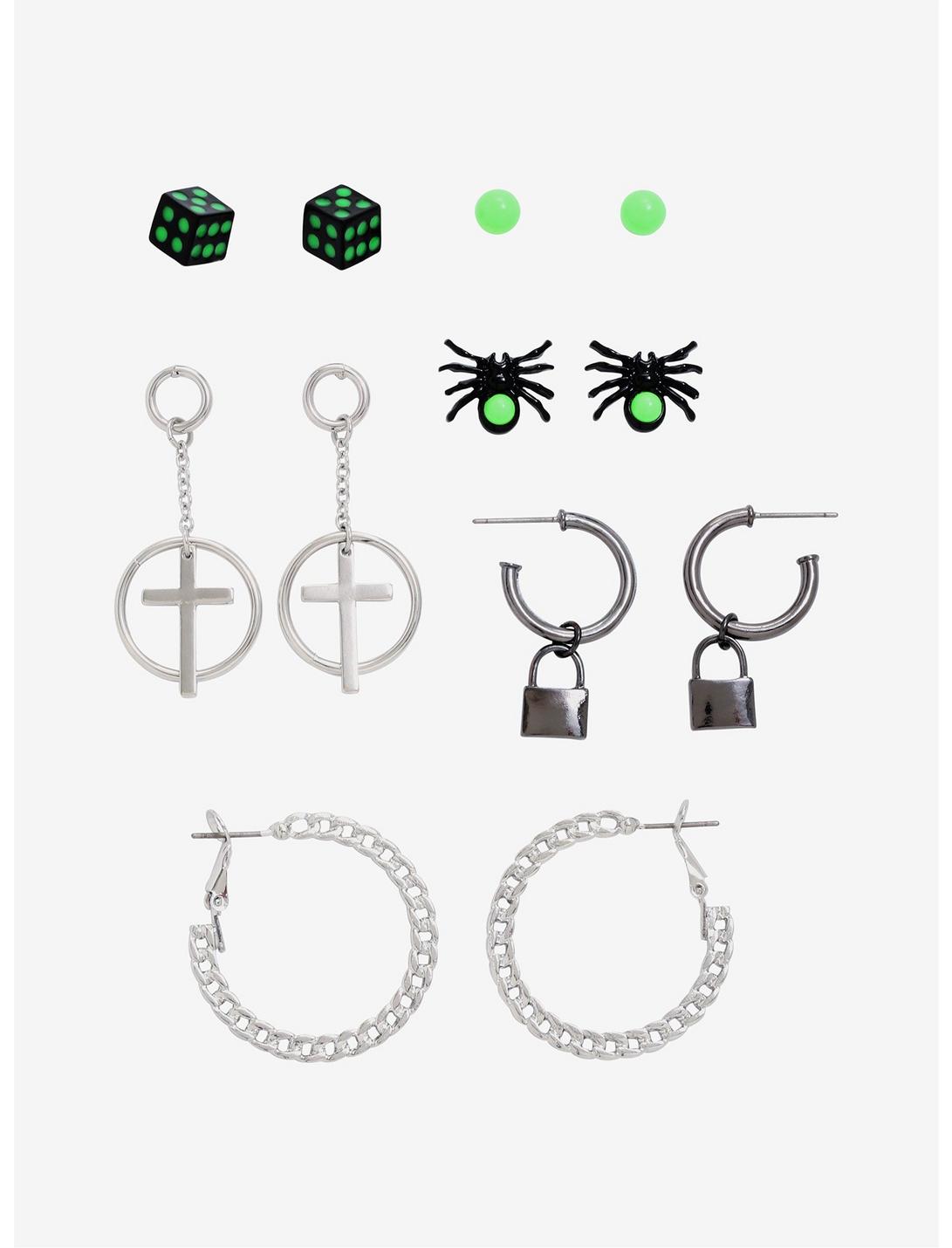 Weirdo's Gang Spider Dice Chain Hoop Earring Set, , hi-res
