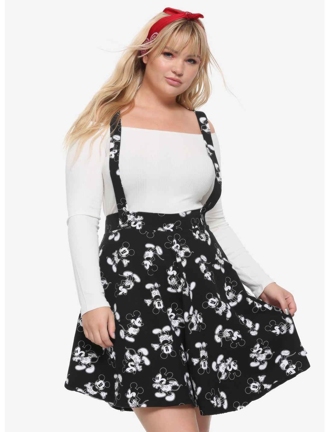 Disney Mickey Mouse Black & White Suspender Skirt Plus Size, WHITE, hi-res