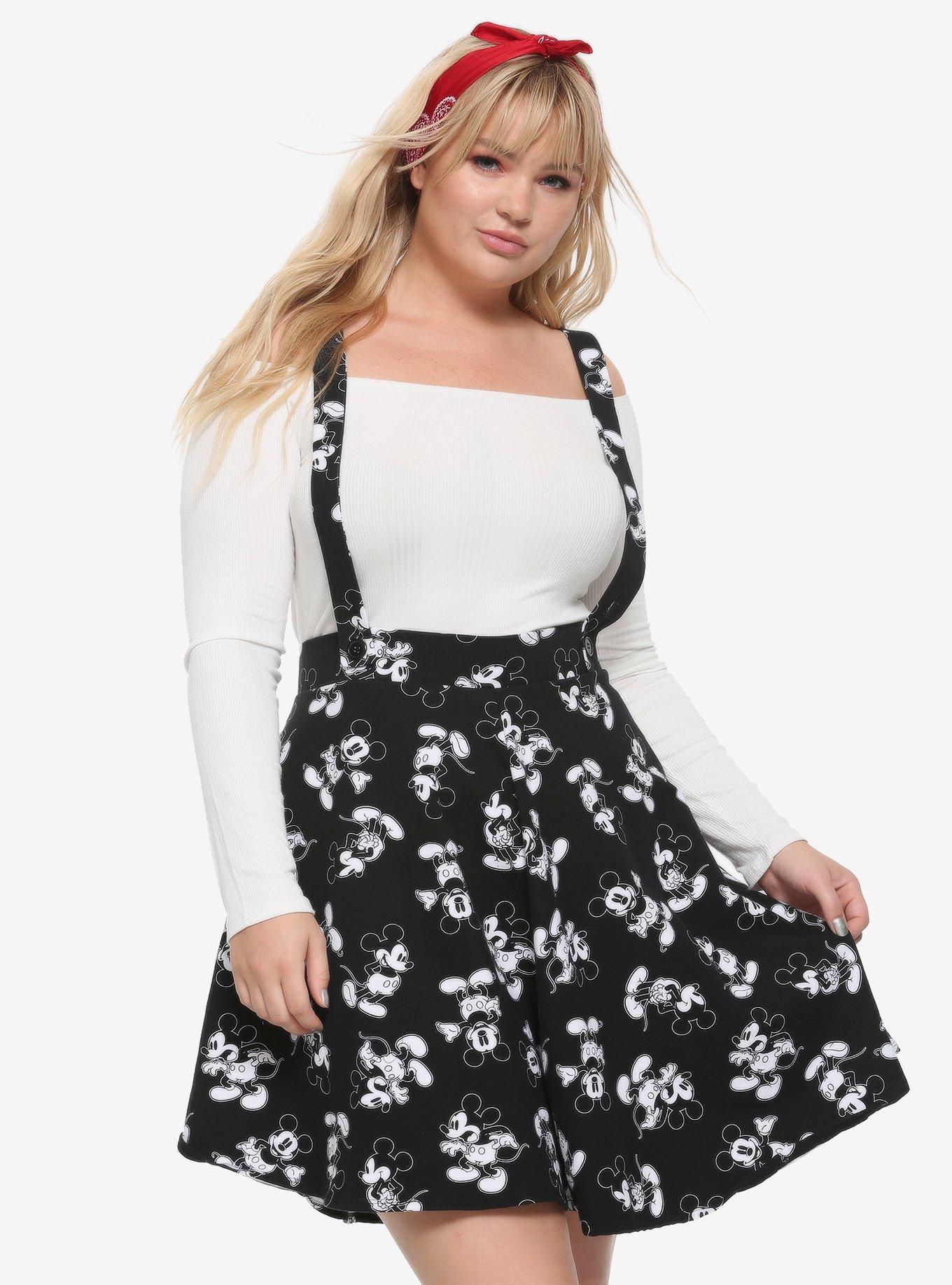 Disney Mickey Mouse Black & White Suspender Skirt Plus Size, WHITE, hi-res