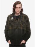 Our Universe Disney The Haunted Mansion Dip-Dye Plaid Hooded Flannel Button-Up, BLACK, hi-res