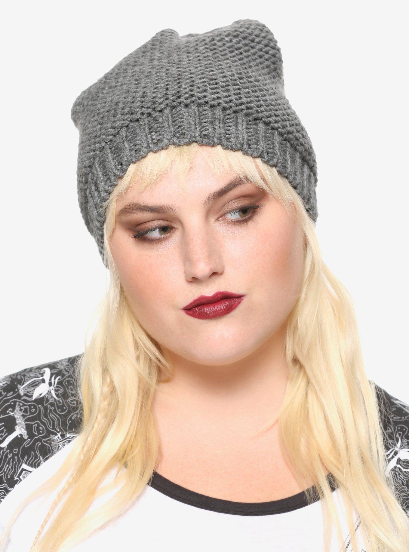 Grey Knit Slouch Beanie, , hi-res
