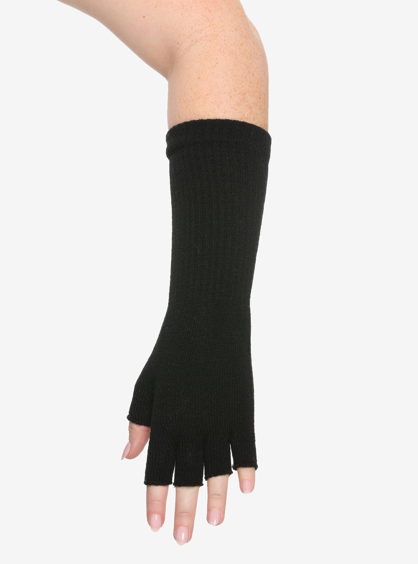 Black Extended Cuff Fingerless Gloves, , hi-res