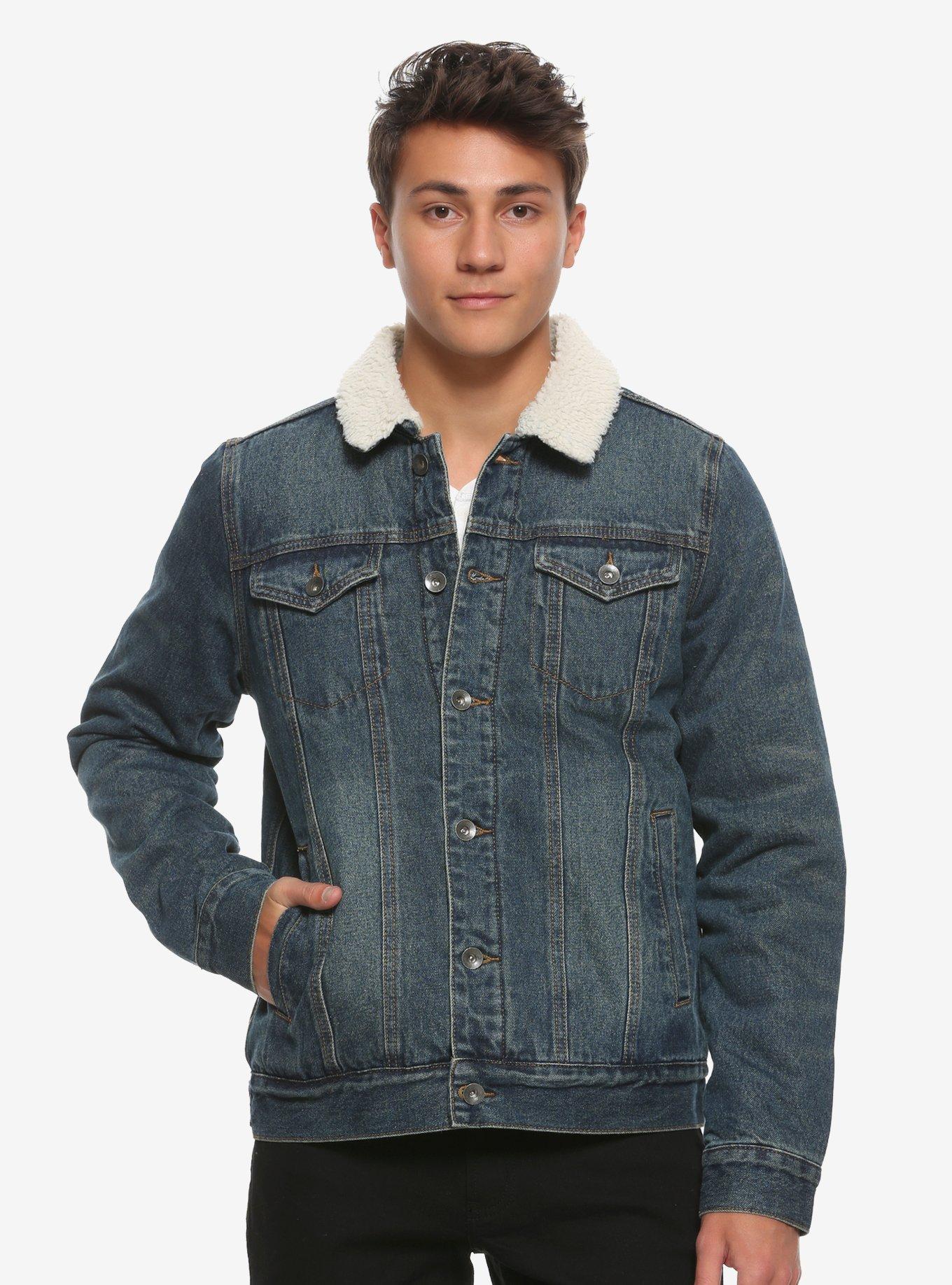 Indigo Denim Sherpa-Lined Jacket, INDIGO, hi-res