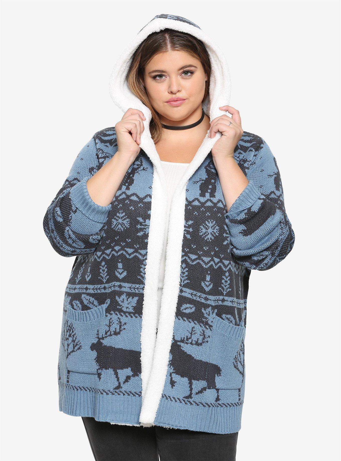 Her Universe Disney Frozen 2 Nordic Folk Pattern Sherpa Open Cardigan Plus Size, MULTI, hi-res