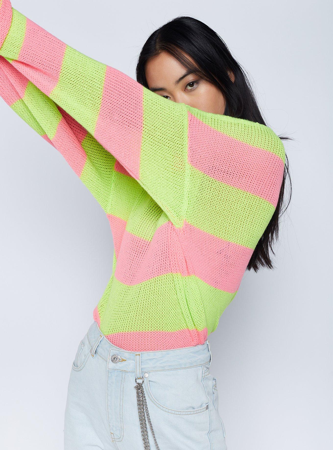 The Ragged Priest Neon Pink & Green Girls Sweater, LIME, hi-res