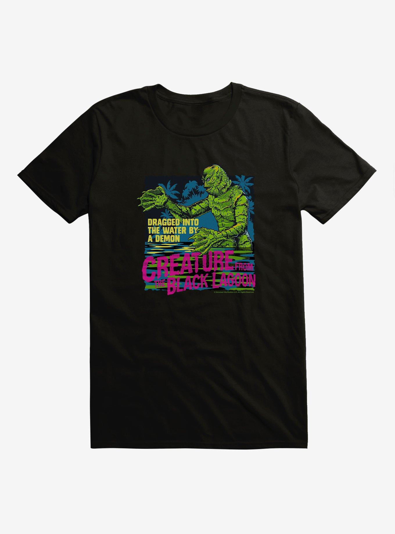Creature From The Black Lagoon Dragged Into The Water By A Demon T-Shirt, BLACK, hi-res