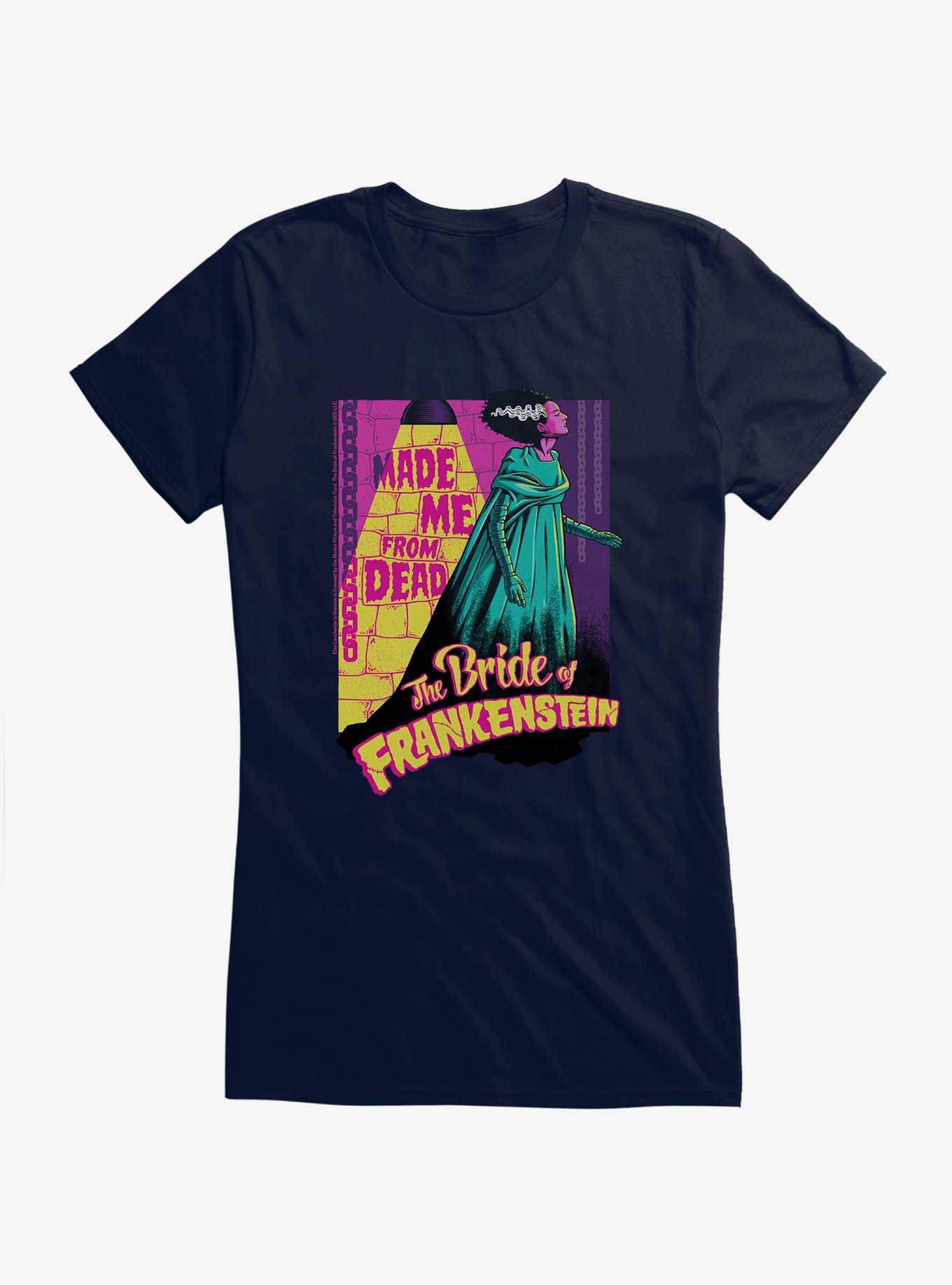 Bride of Frankenstein Made Me From The Dead Girls T-Shirt, NAVY, hi-res