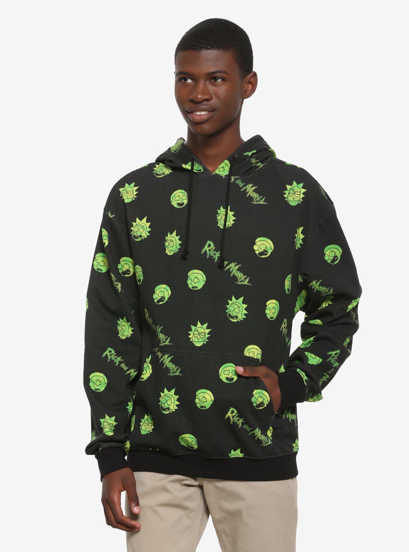Rick And Morty Green Faces Hoodie, GREEN, hi-res