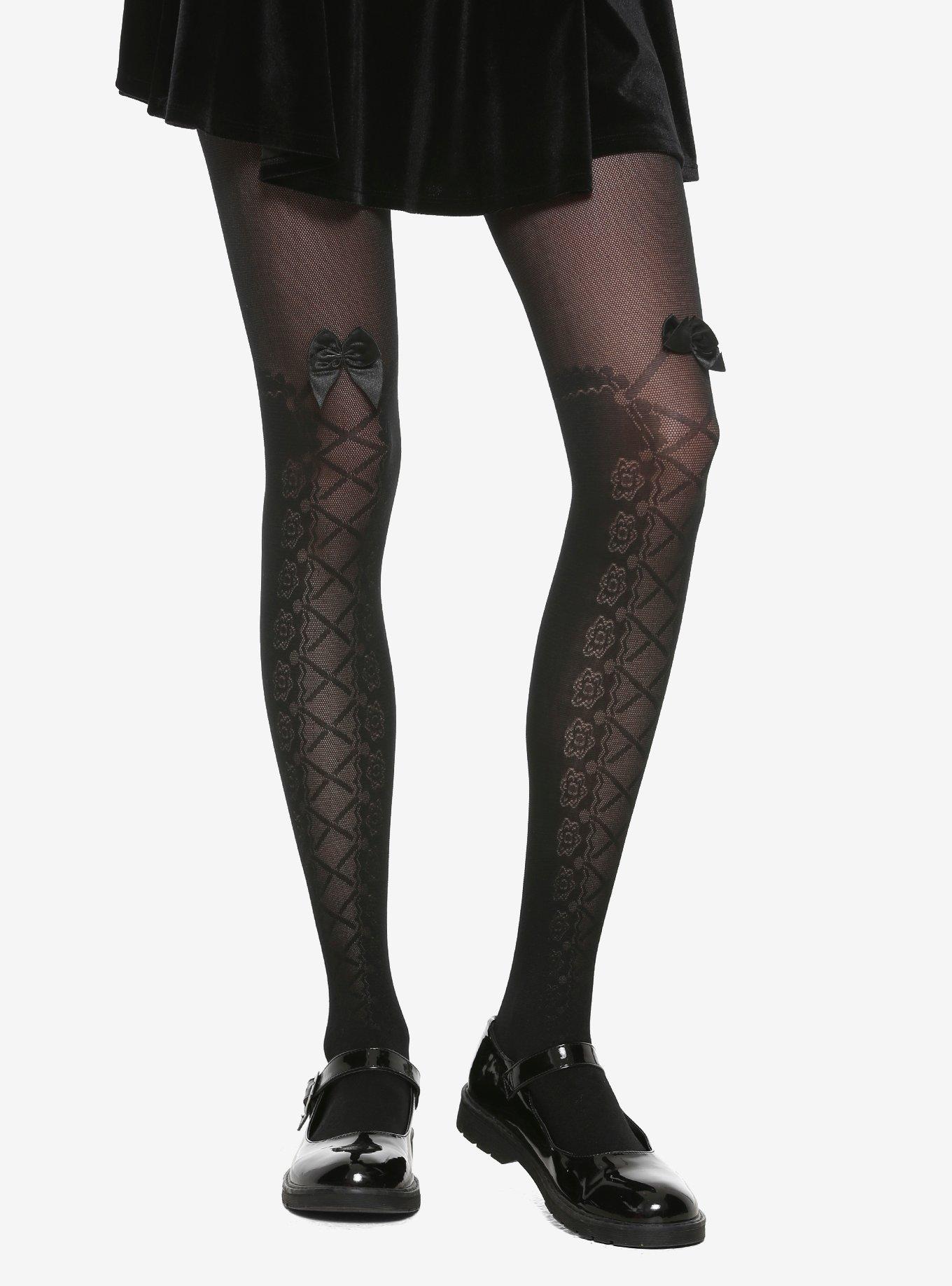 Faux LaceUp Bow Tights Hot Topic