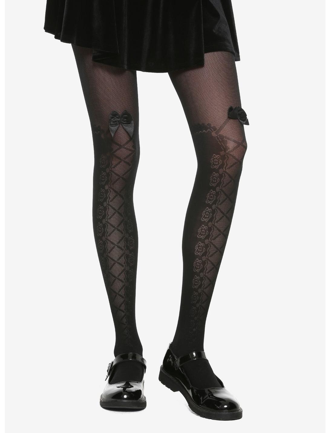 Faux Lace-Up Bow Tights, , hi-res