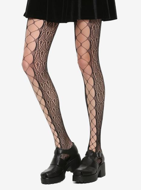 Black Lace Fishnet Panel Tights | Hot Topic