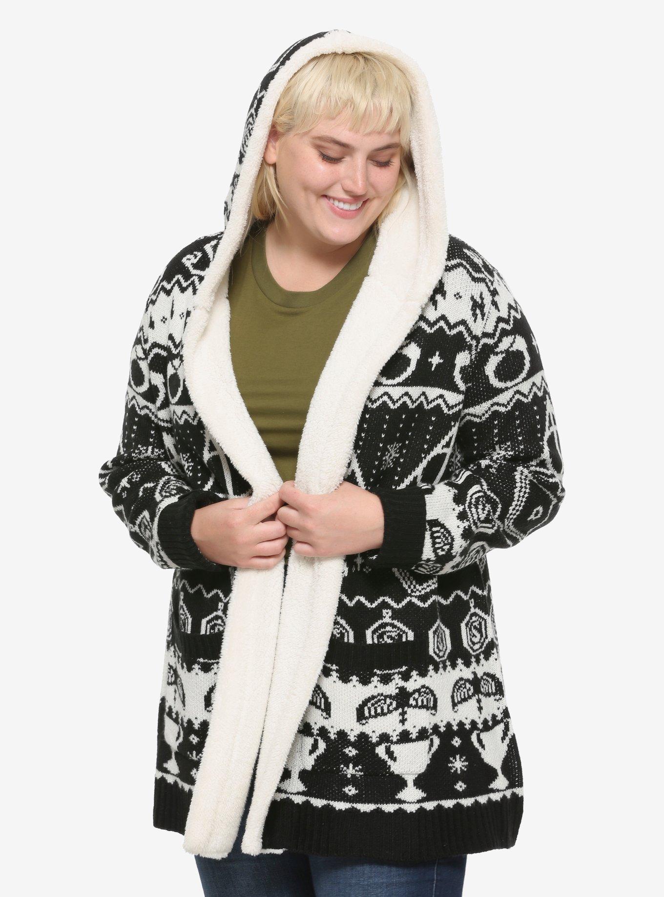 Harry Potter Horcrux Fair Isle Sherpa Open Cardigan Plus Size, MULTI, hi-res