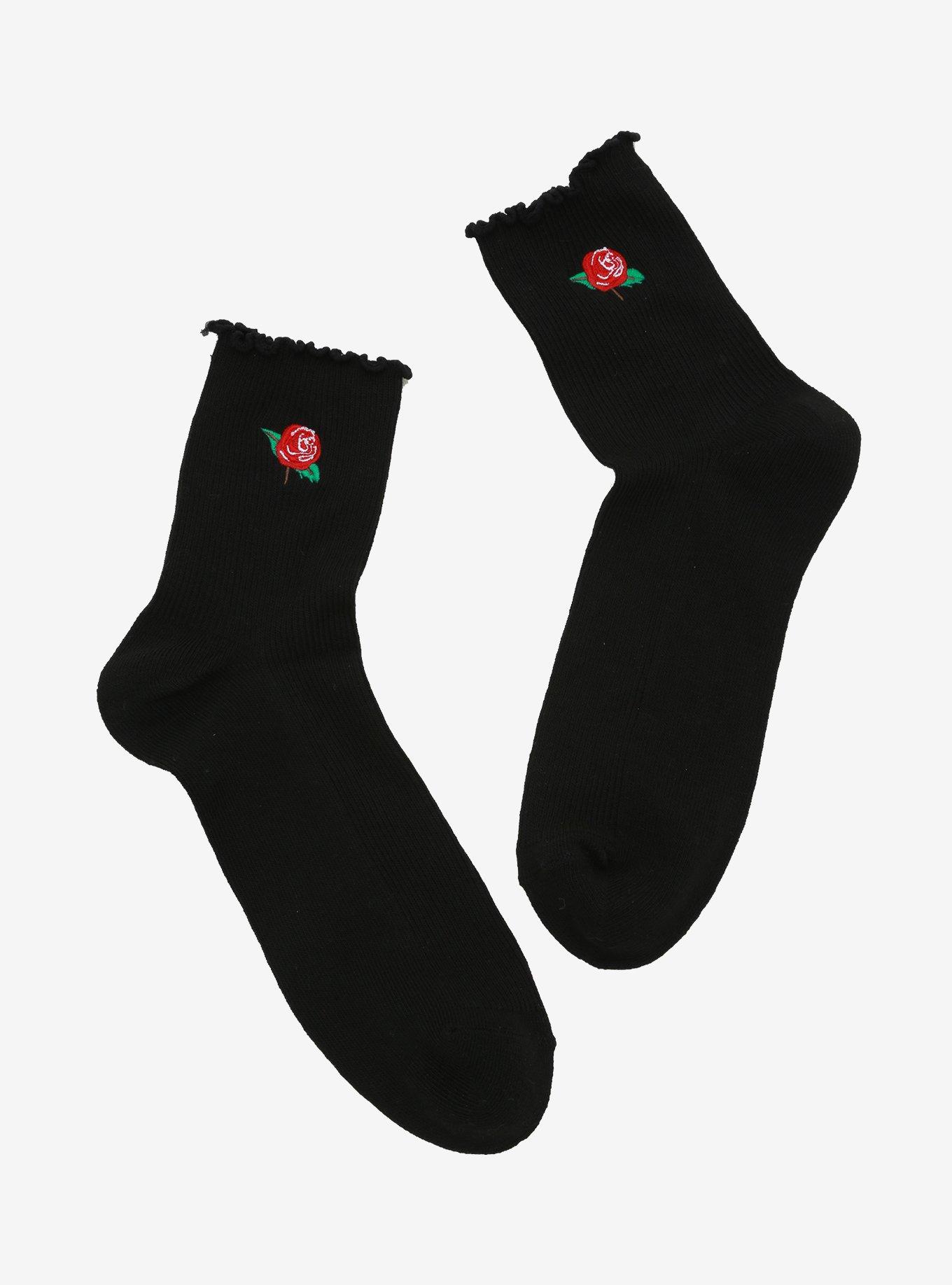 Rose Black Ankle Socks, , hi-res