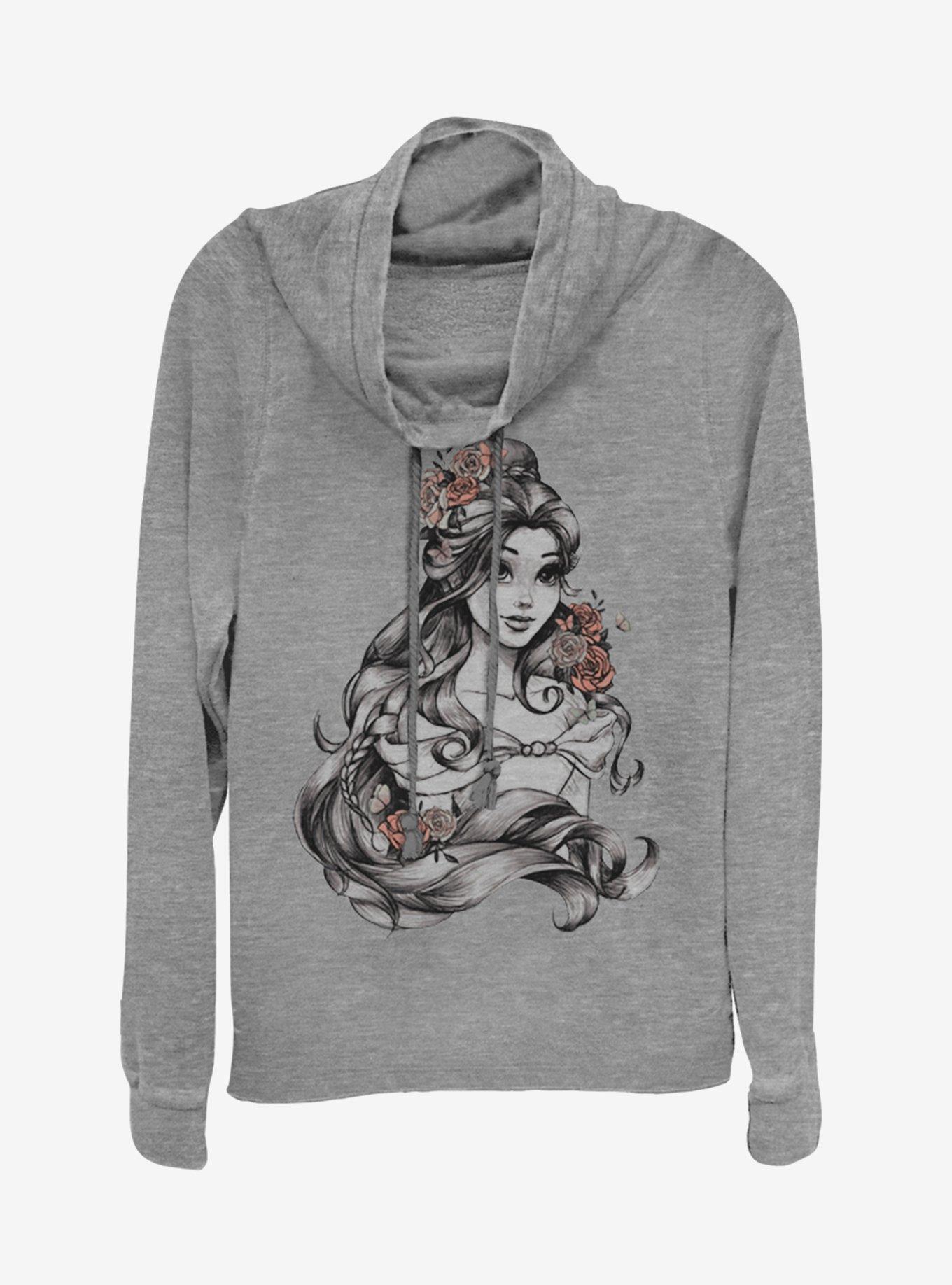 Disney Beauty and the Beast Beaute Flower Cowlneck Long-Sleeve Girls Top, GRAY HTR, hi-res