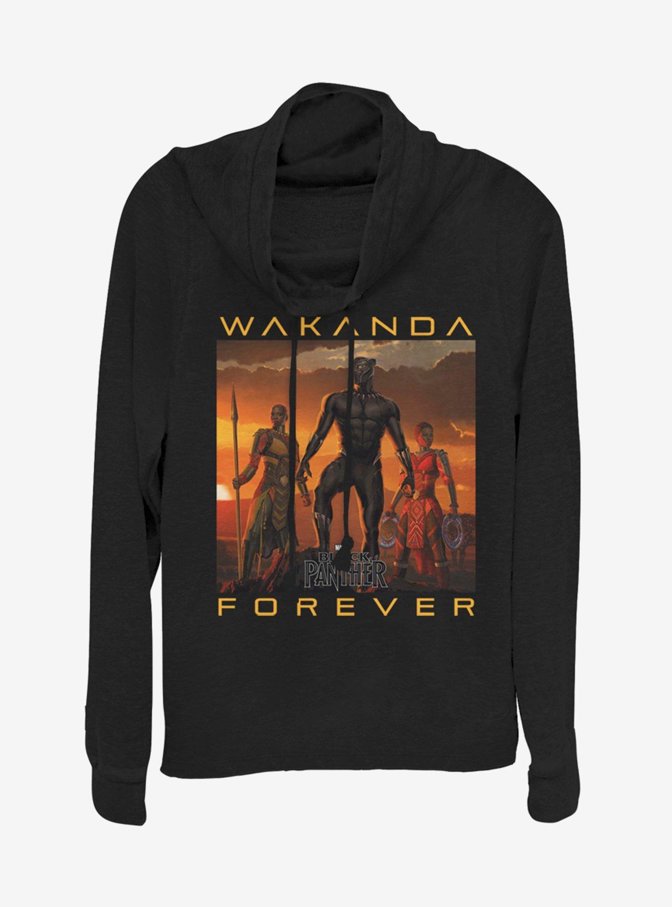 Marvel Black Panther Wakanda Forever Cowlneck Long-Sleeve Girls Top, BLACK, hi-res