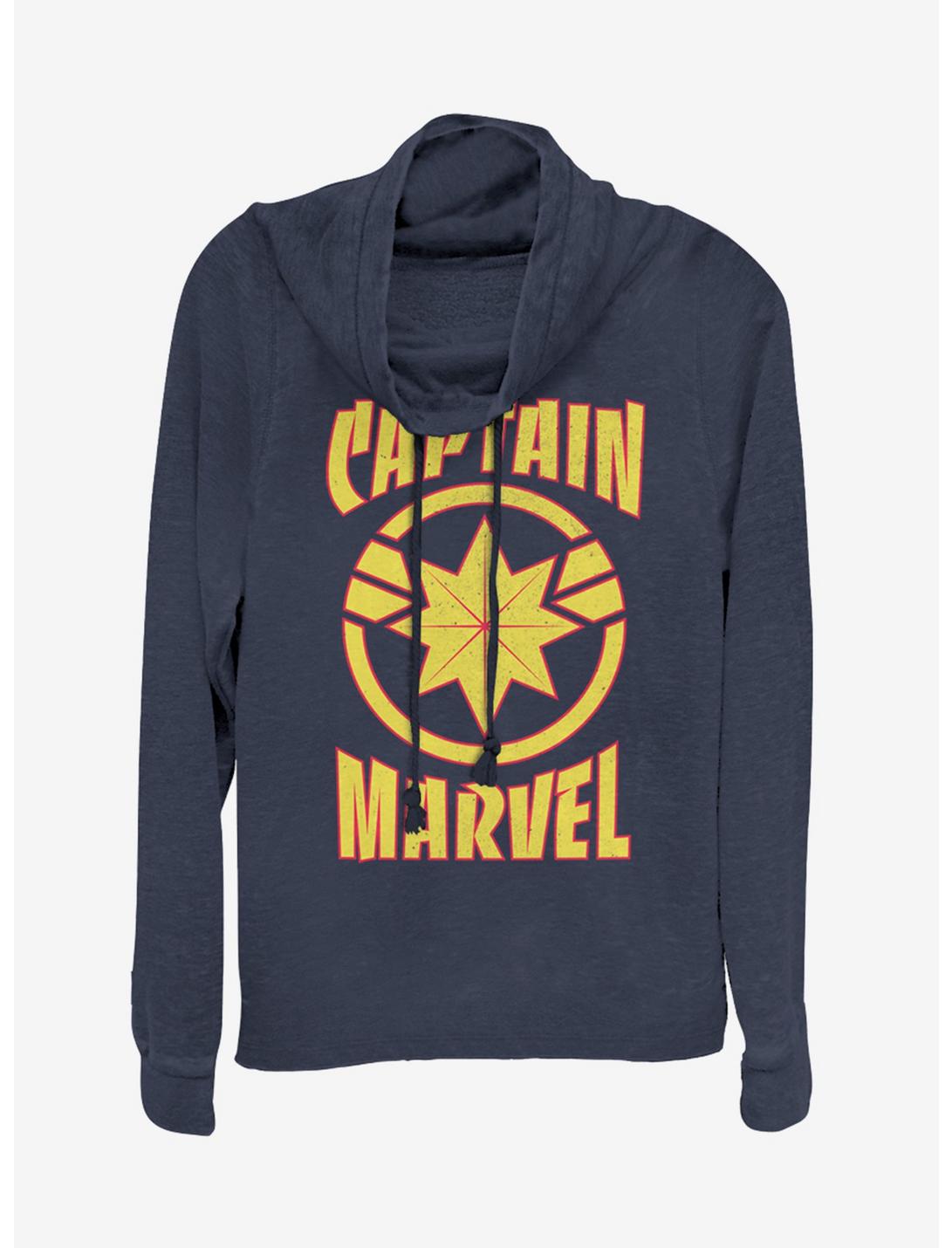 Marvel Captain Marvel Marvel Star Cowlneck Long-Sleeve Girls Top, NAVY, hi-res
